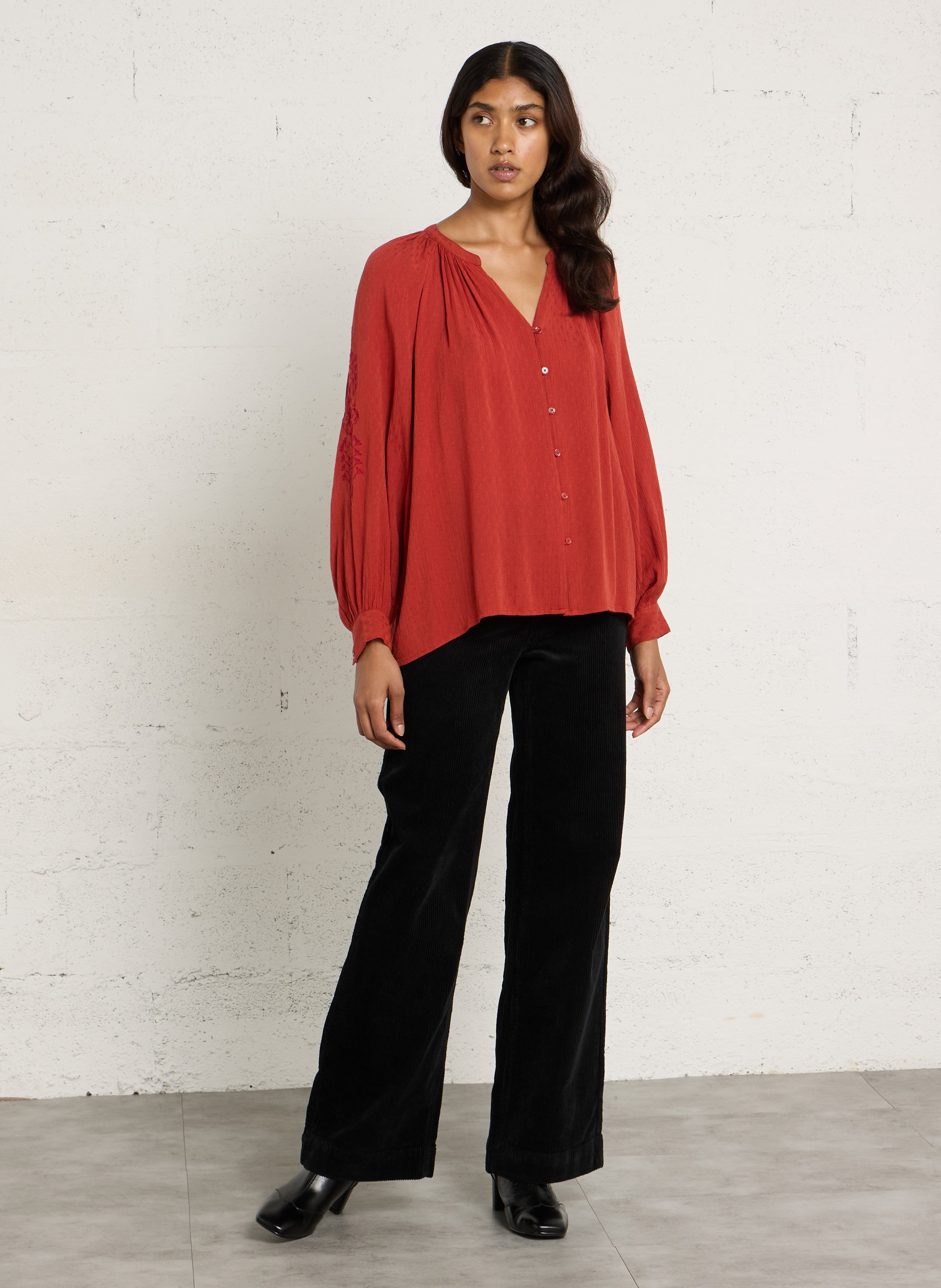 Wide-leg cotton-blend pants MAISON 123 Black