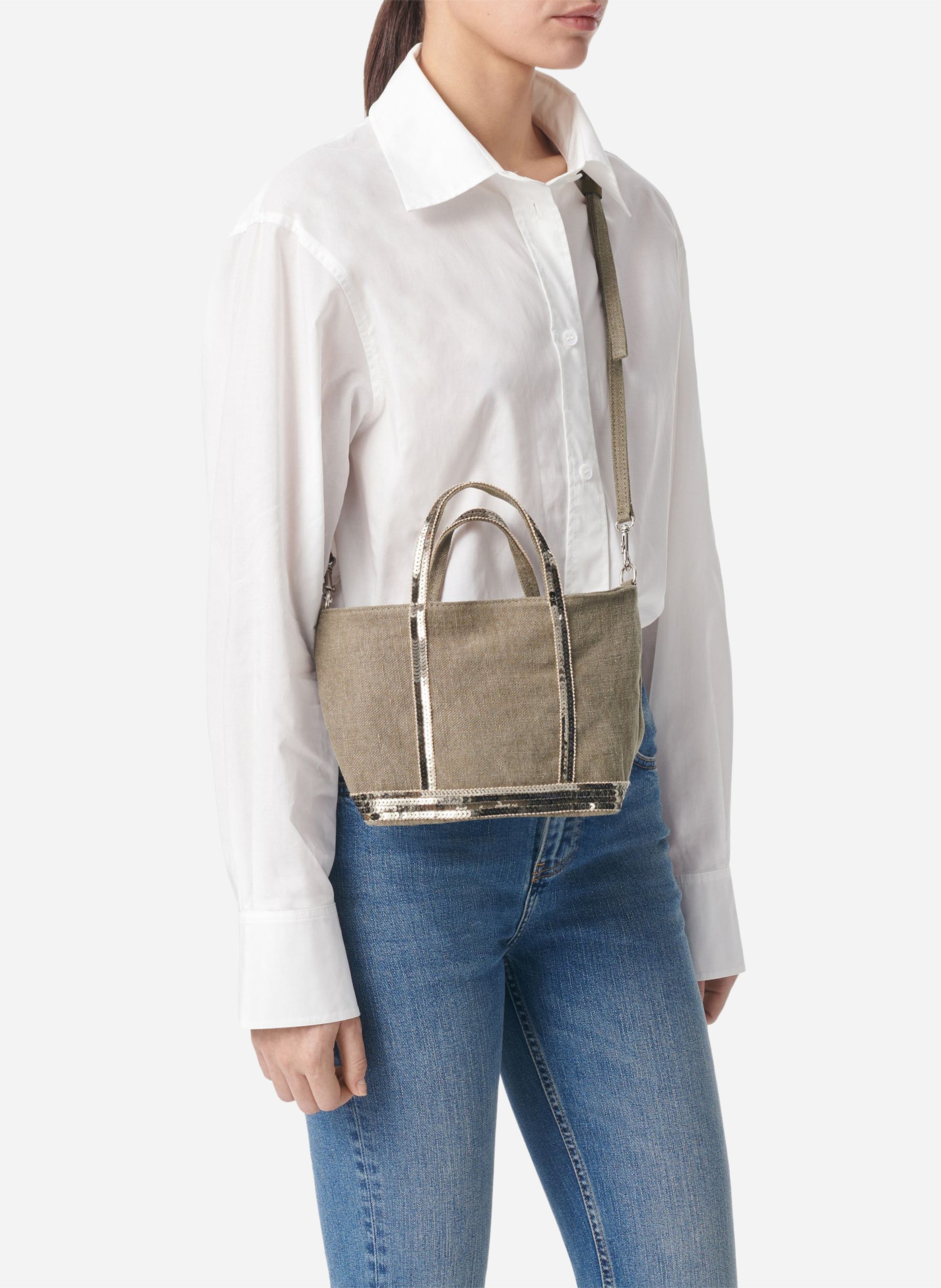Sequined linen tote bag VANESSA BRUNO Khaki