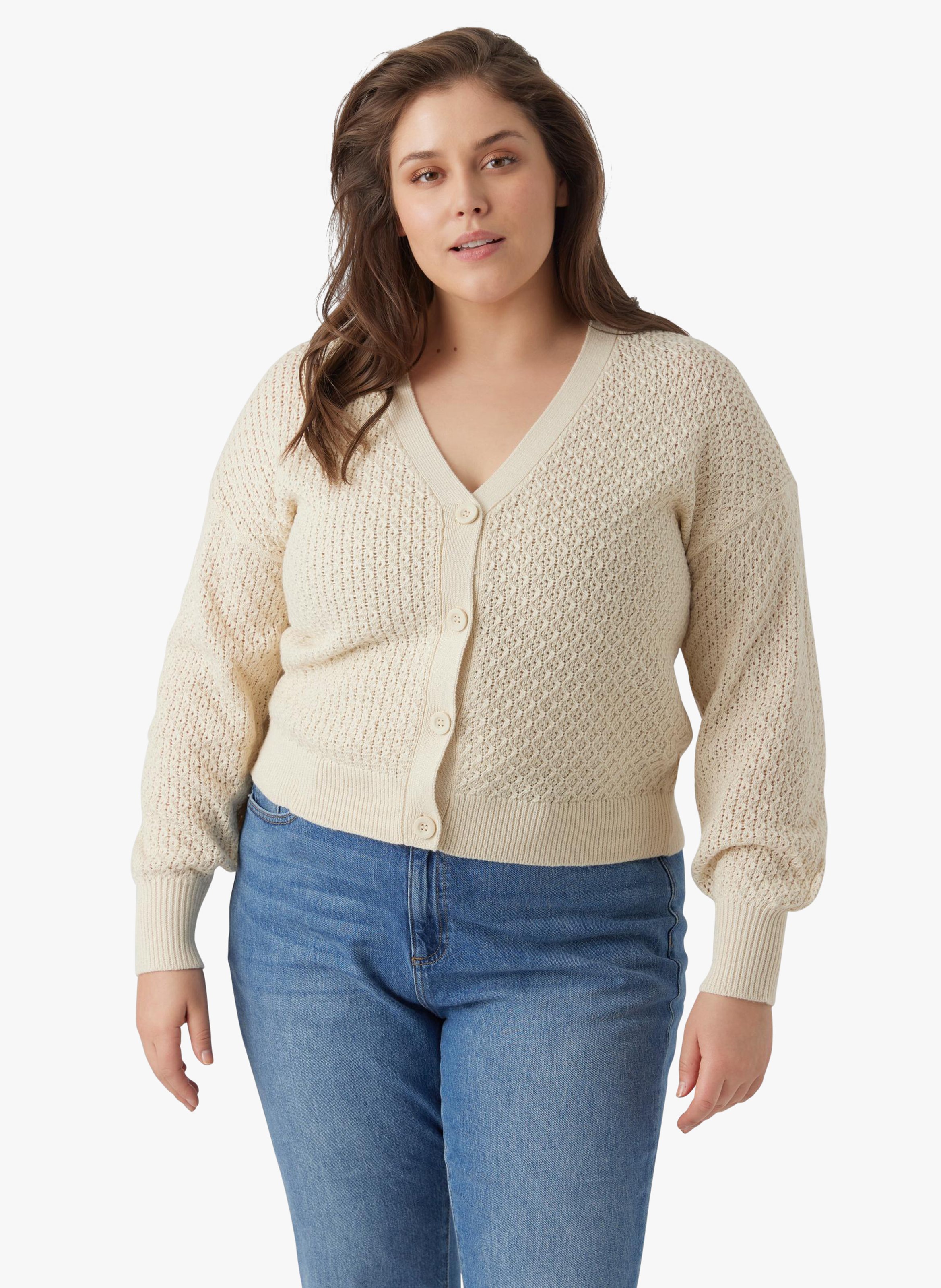 Cardigan en maille de coton bio mélangé  VERO MODA CURVE Beige