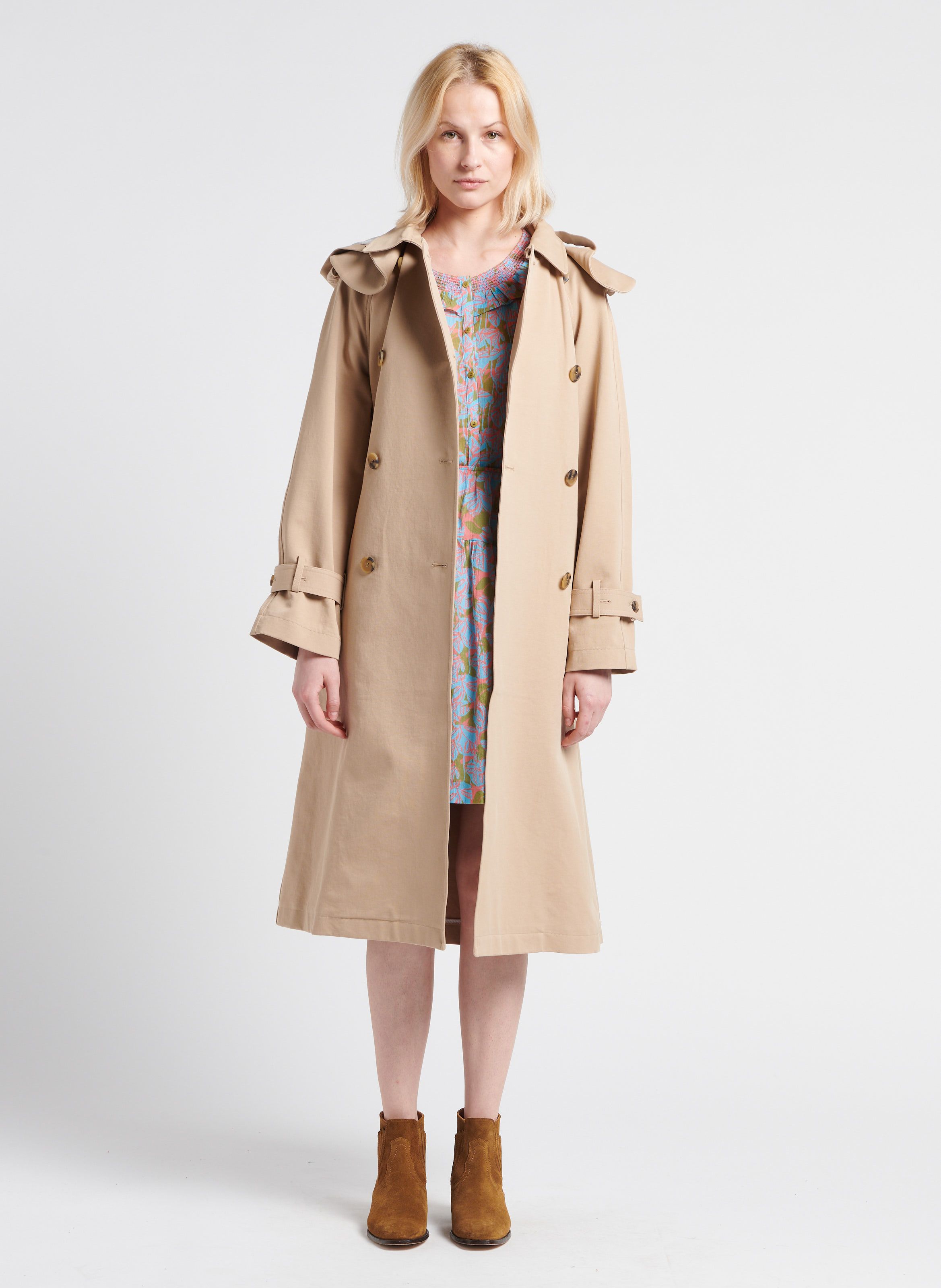 Cotton blend Trench Coat With Classic Collar Beige Ekyog Women