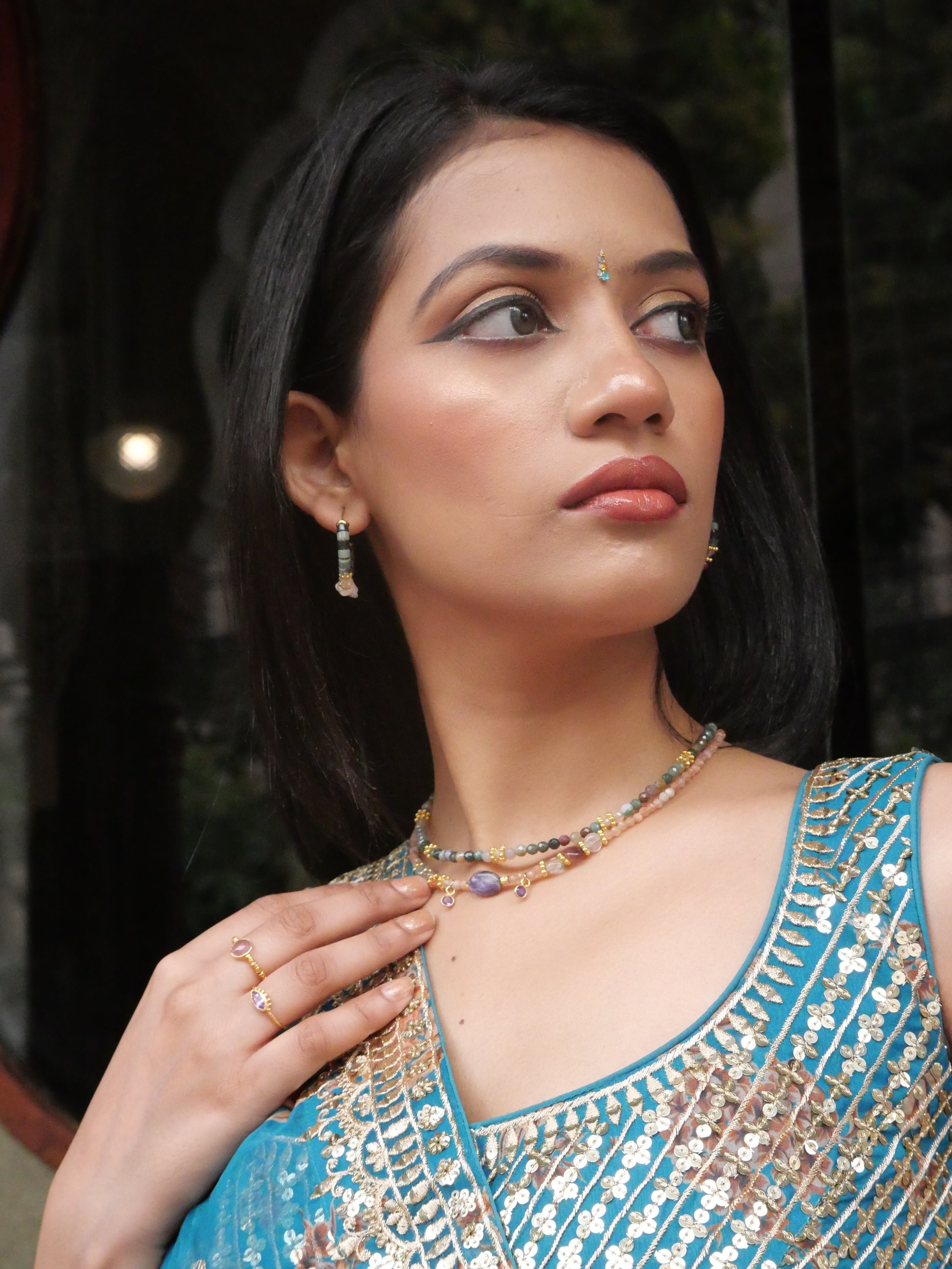 Indian agate necklace Blue