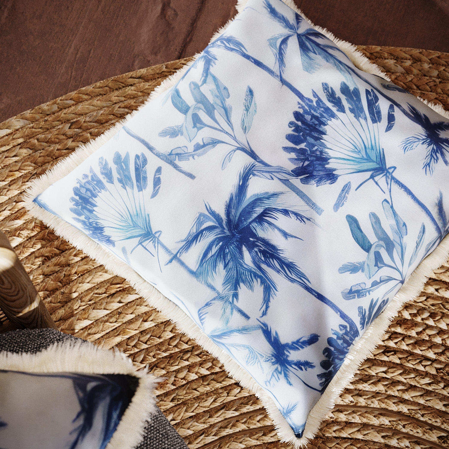 Square blue tropical foliage cushion POTIRON PARIS Multicolored