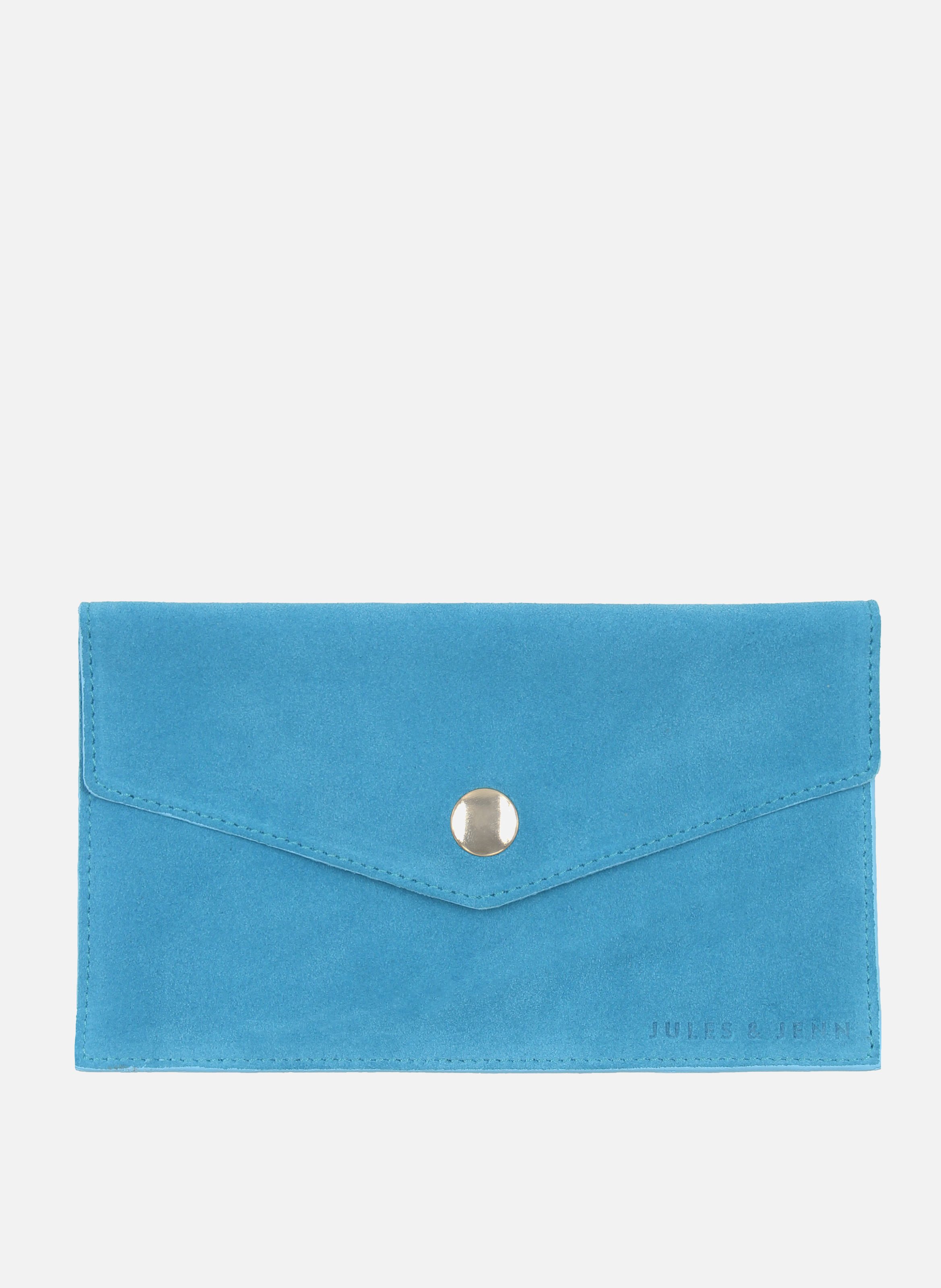 Pochette enveloppe cuir daim upcyclé JULES & JENN Bleu