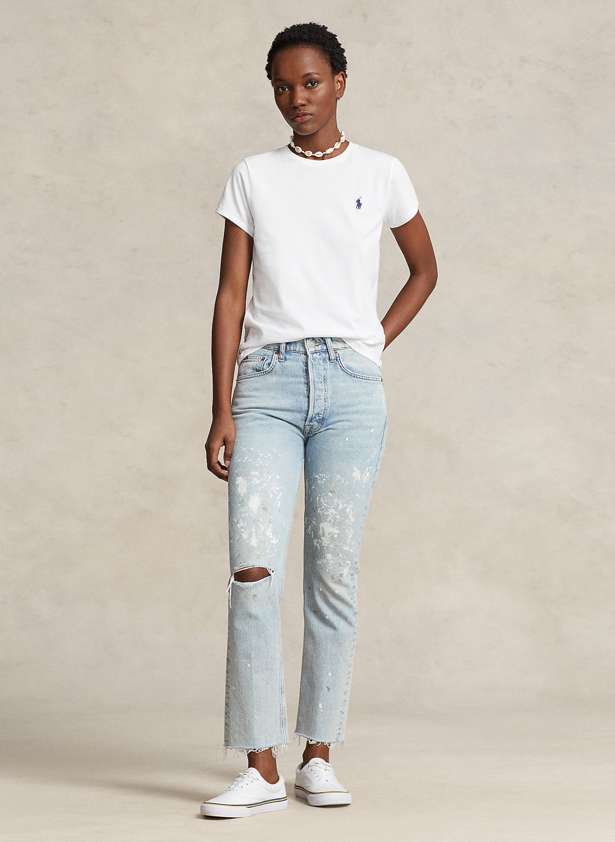 Besticktes Rundhals-T-Shirt aus Baumwolle POLO RALPH LAUREN Weiss