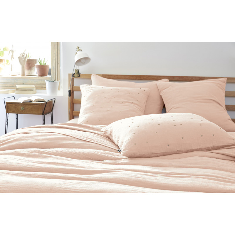 Cotton percale pillow case L'EFFET PAPILLON Pink