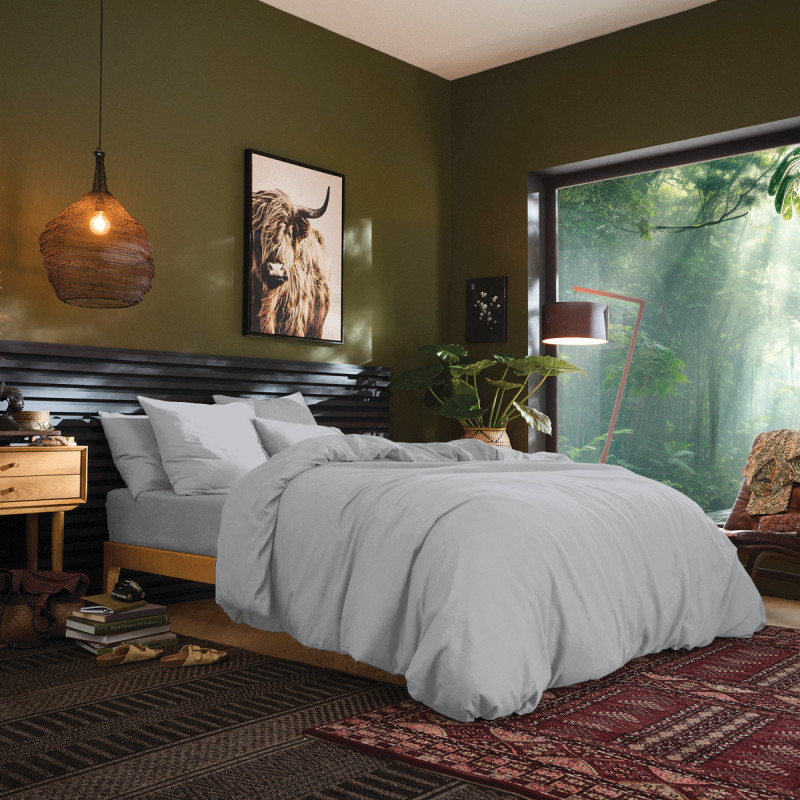 Flat sheet "premium" for single & double beds COTON PUR Grey