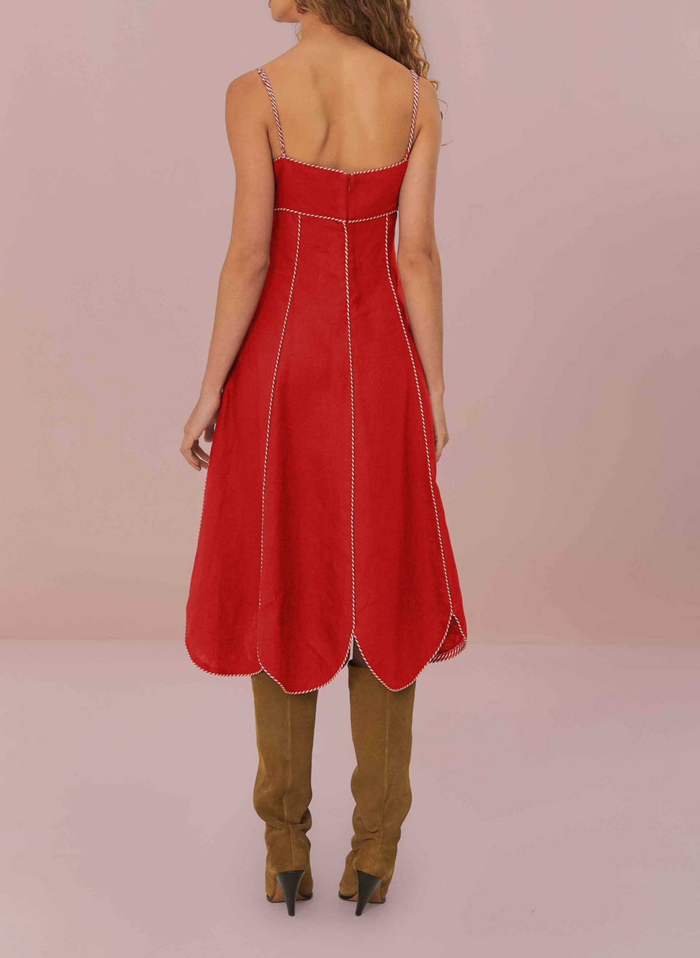 Robe midi col carré en lin FARM RIO Rouge