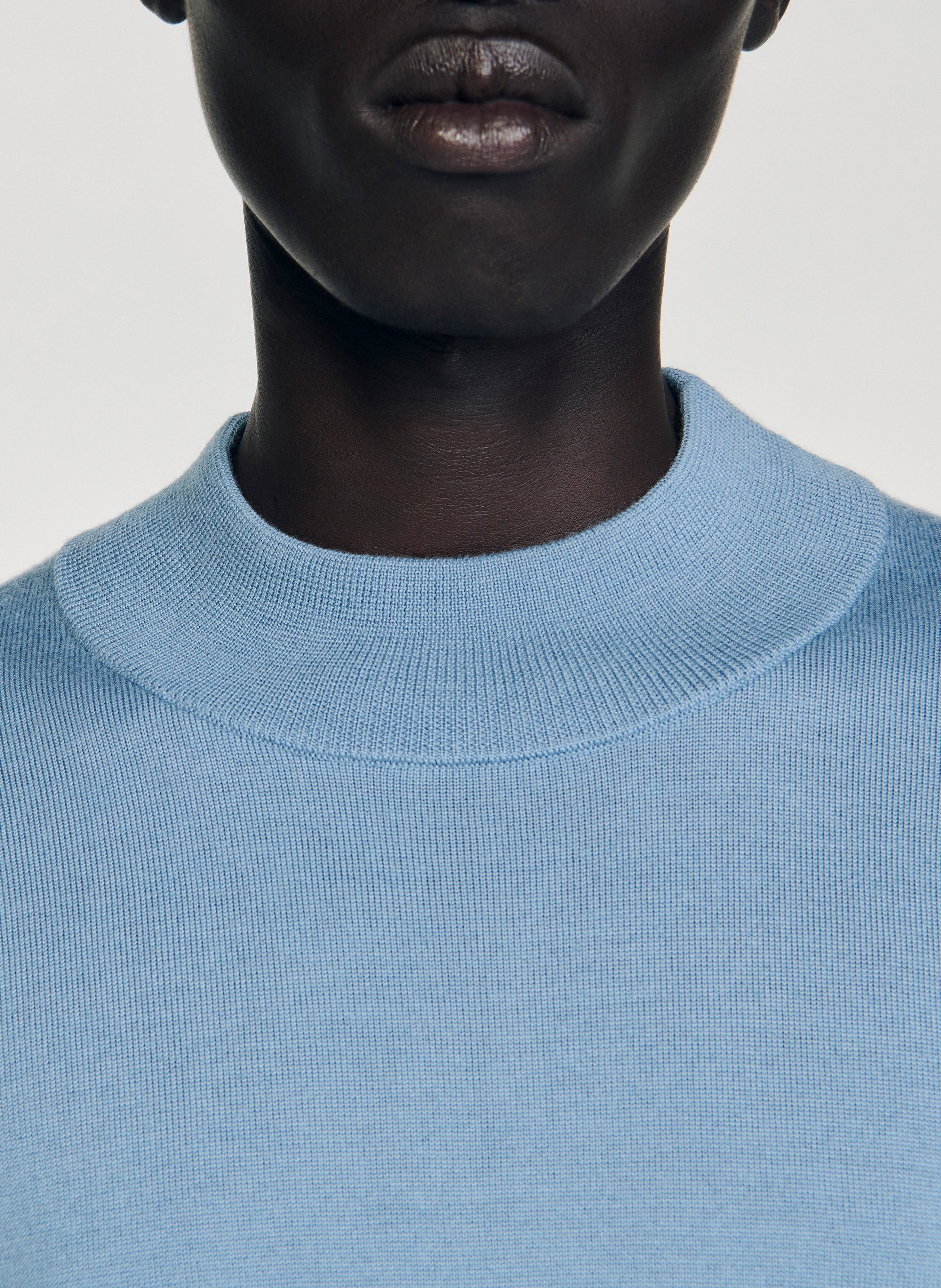 Straight fit long-sleeve solid wool sweater SANDRO Blue