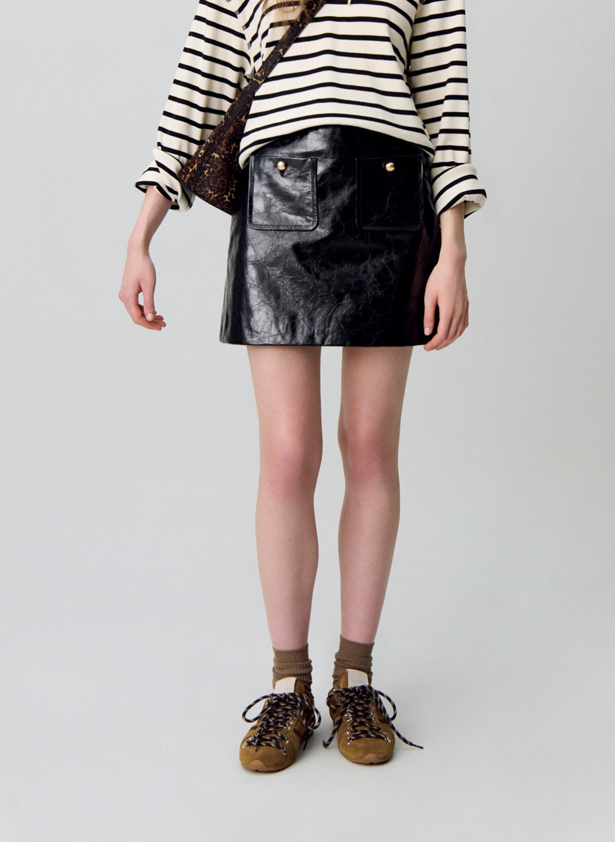 Jupe courte en cuir CLAUDIE PIERLOT Noir