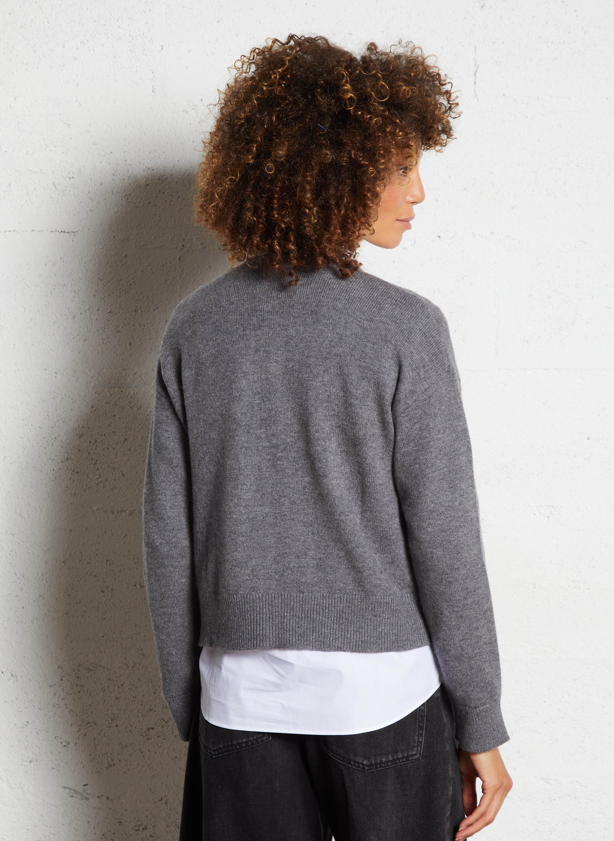 Weiter Rundhalsausschnitt Jacquard Wollweste BERENICE Grau