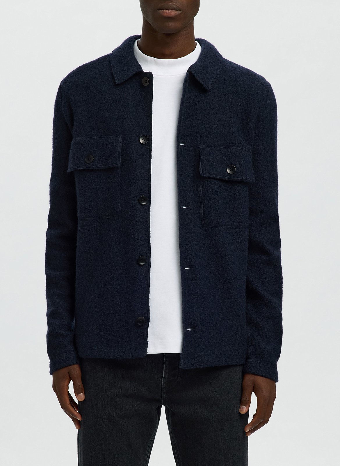 Surchemise droite unie en laine SELECTED