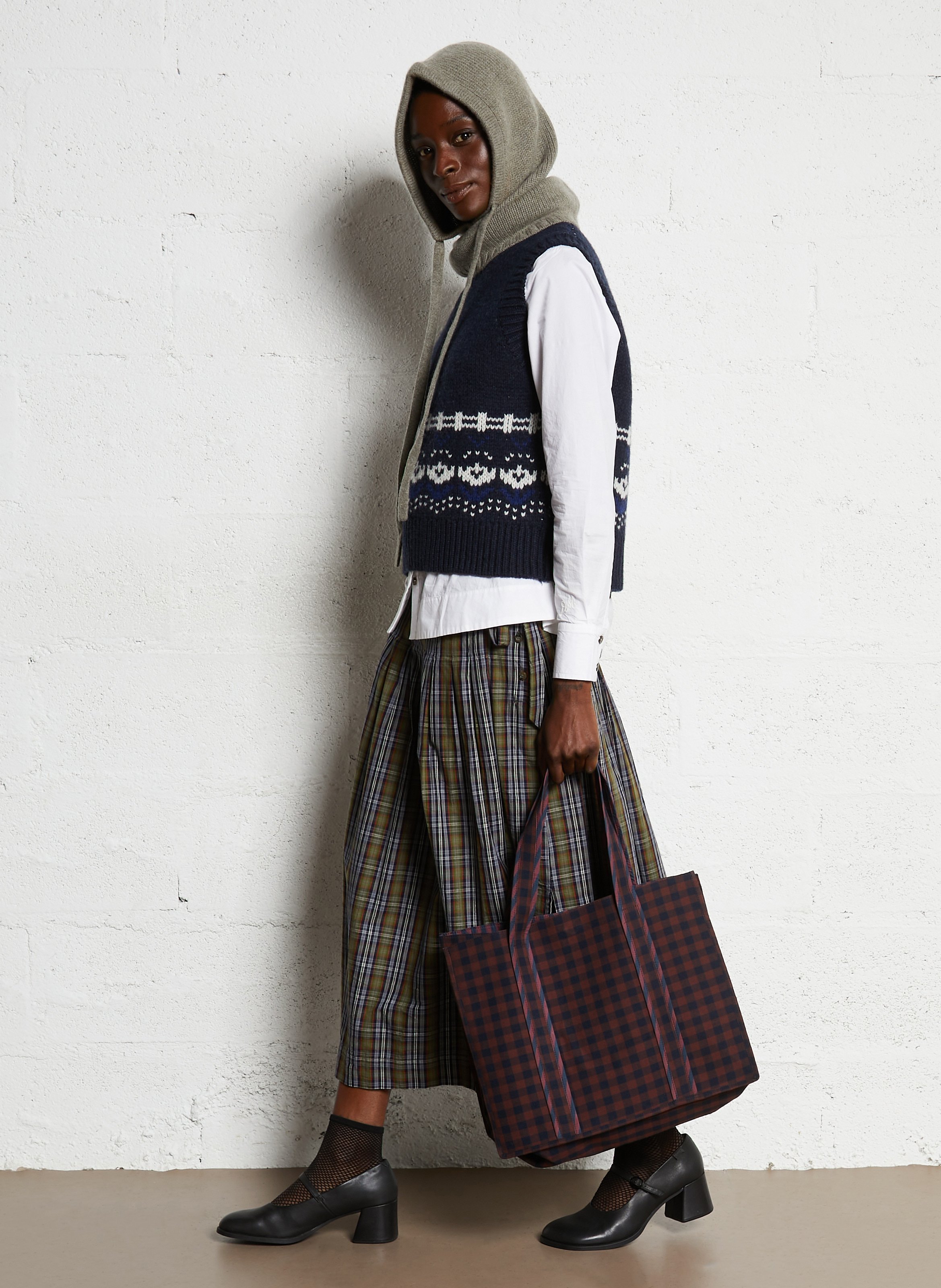 Checked cotton tote bag PETITE MENDIGOTE Brown