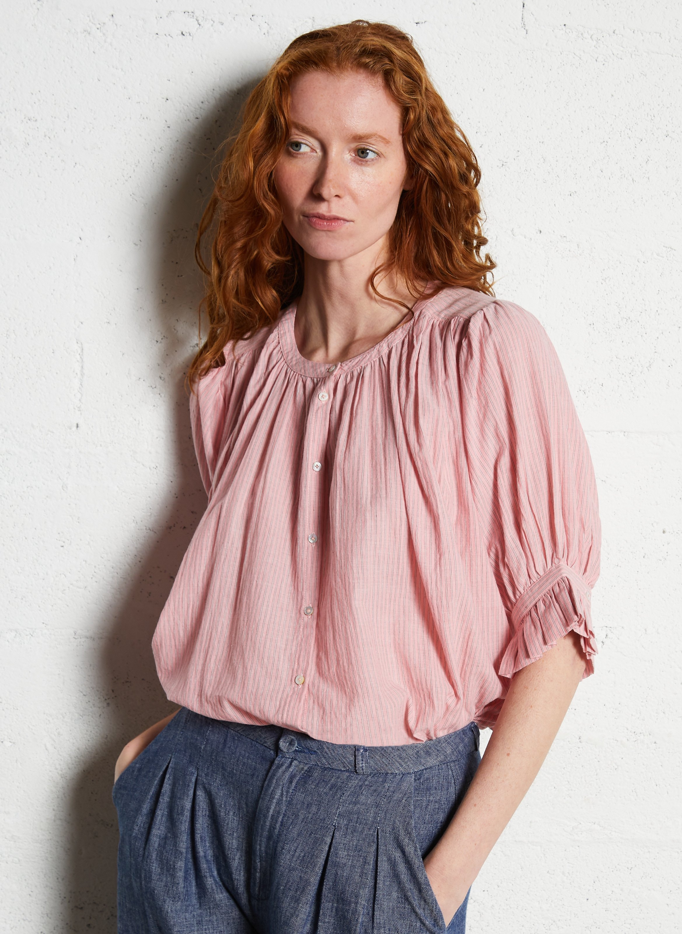 Katoenen blouse met ronde hals EMILE ET IDA Roze