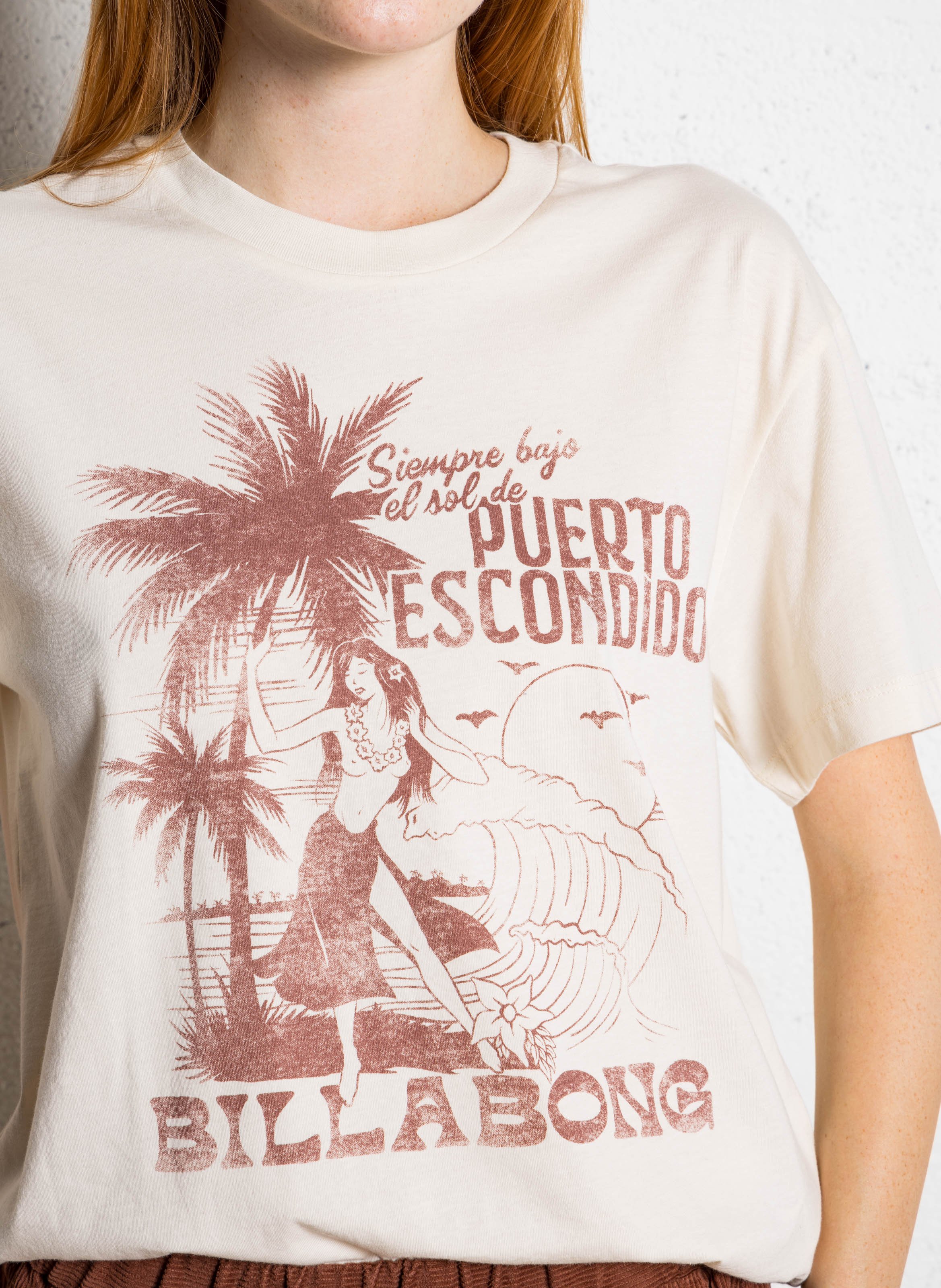 Tee-shirt col rond en coton BILLABONG Beige