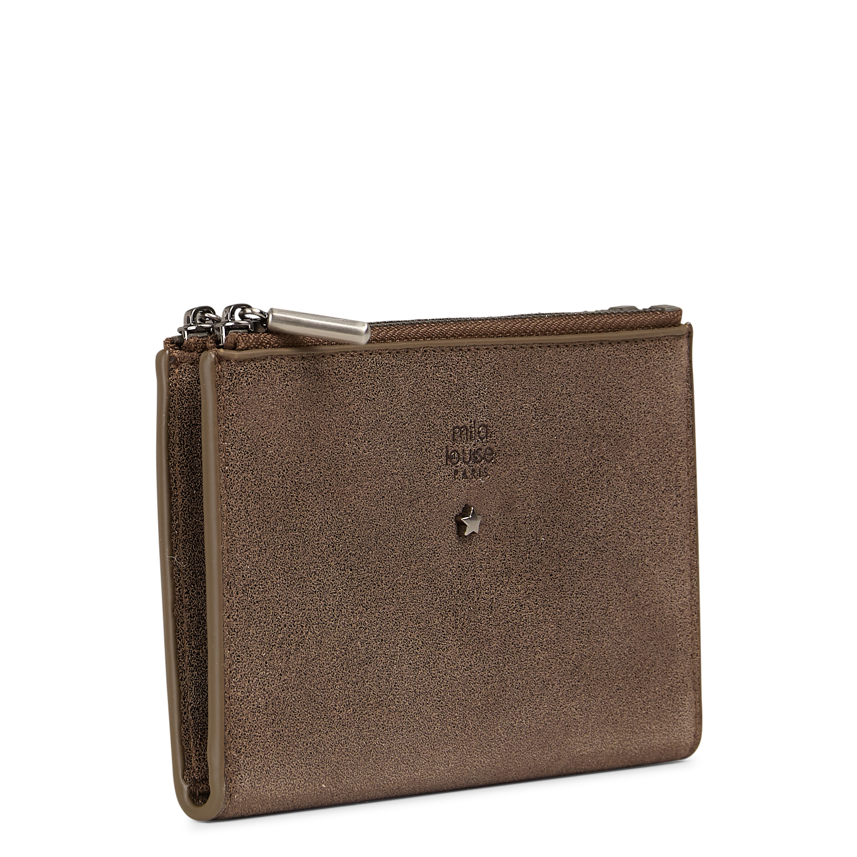 Leren portefeuille met pailletten MILA LOUISE Kaki