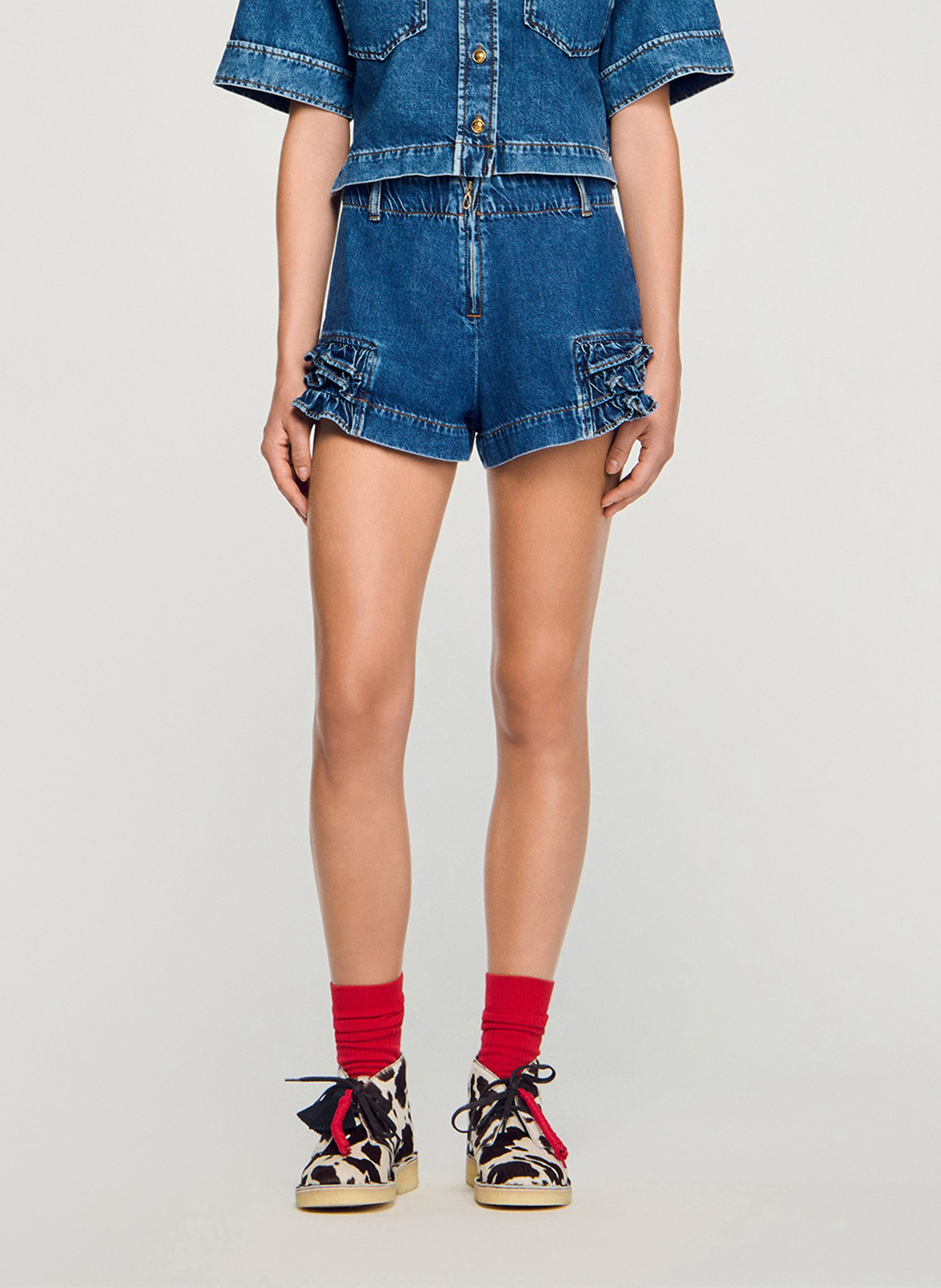 Short en denim à volants  SANDRO Bleu