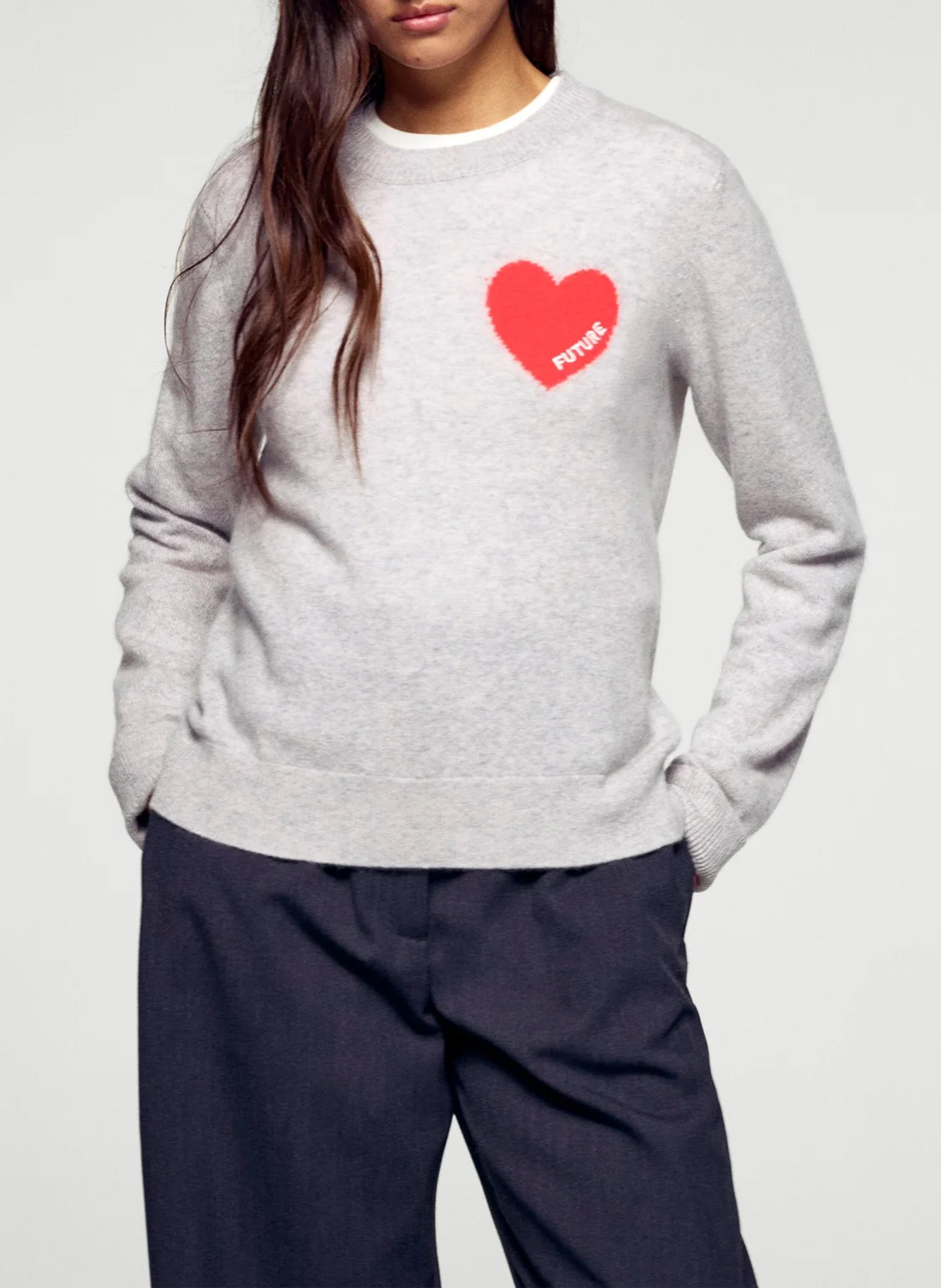 Straight cotton sweater with round neck FROM FUTURE Grey