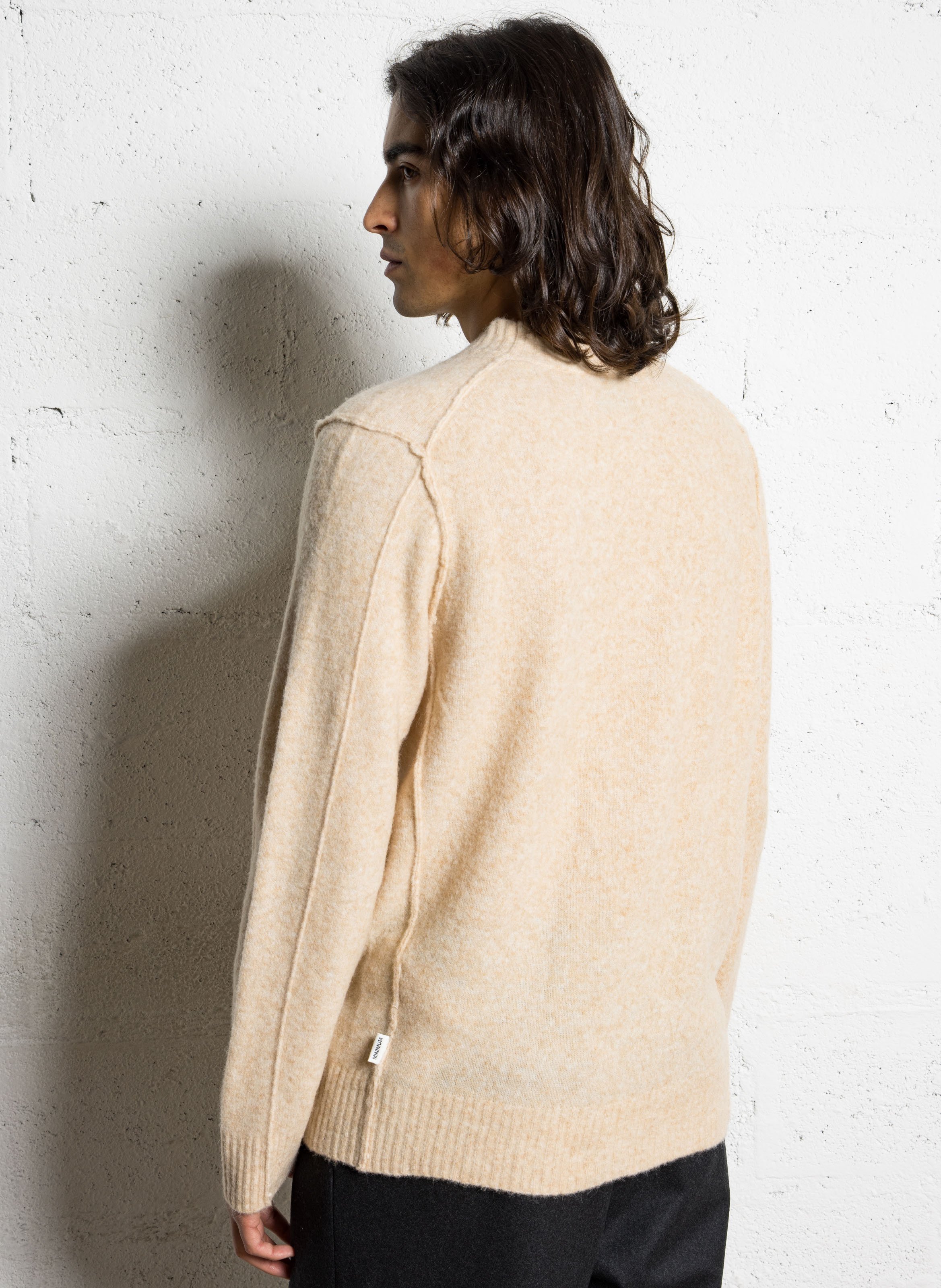 Round-neck mixed-knit straight sweater MINIMUM Beige