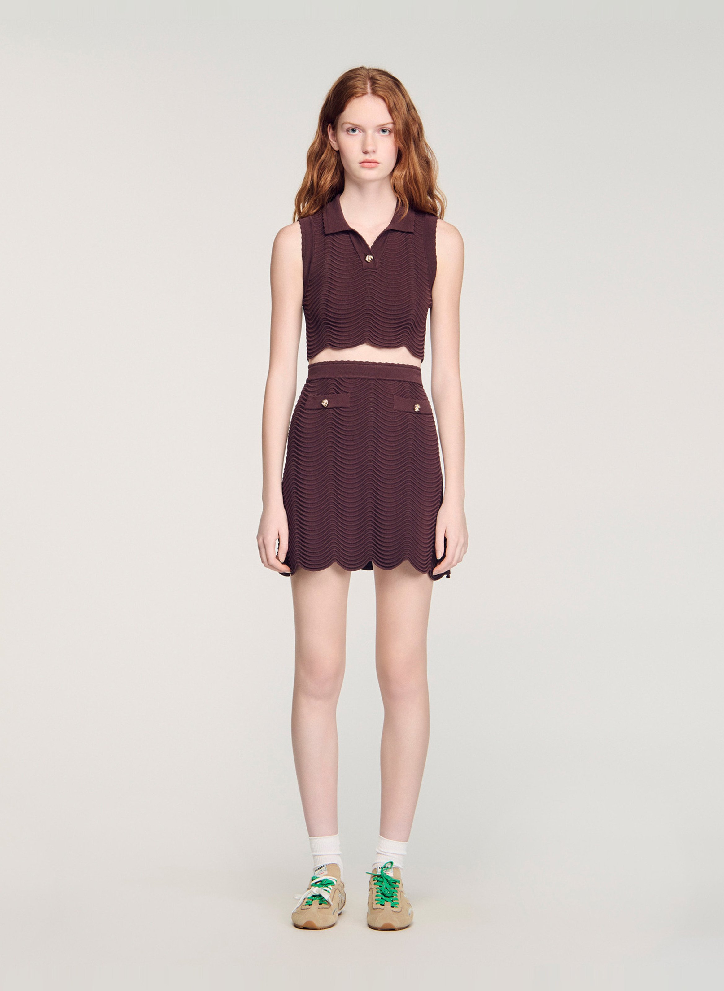 Cropped figure-hugging knit top SANDRO Brown