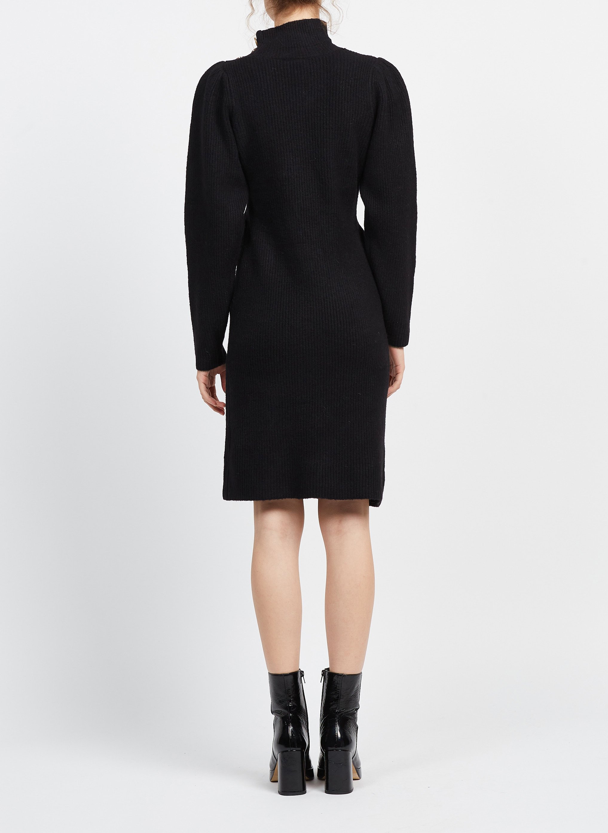 Short mixed-knit dress with high neck YAS Brown