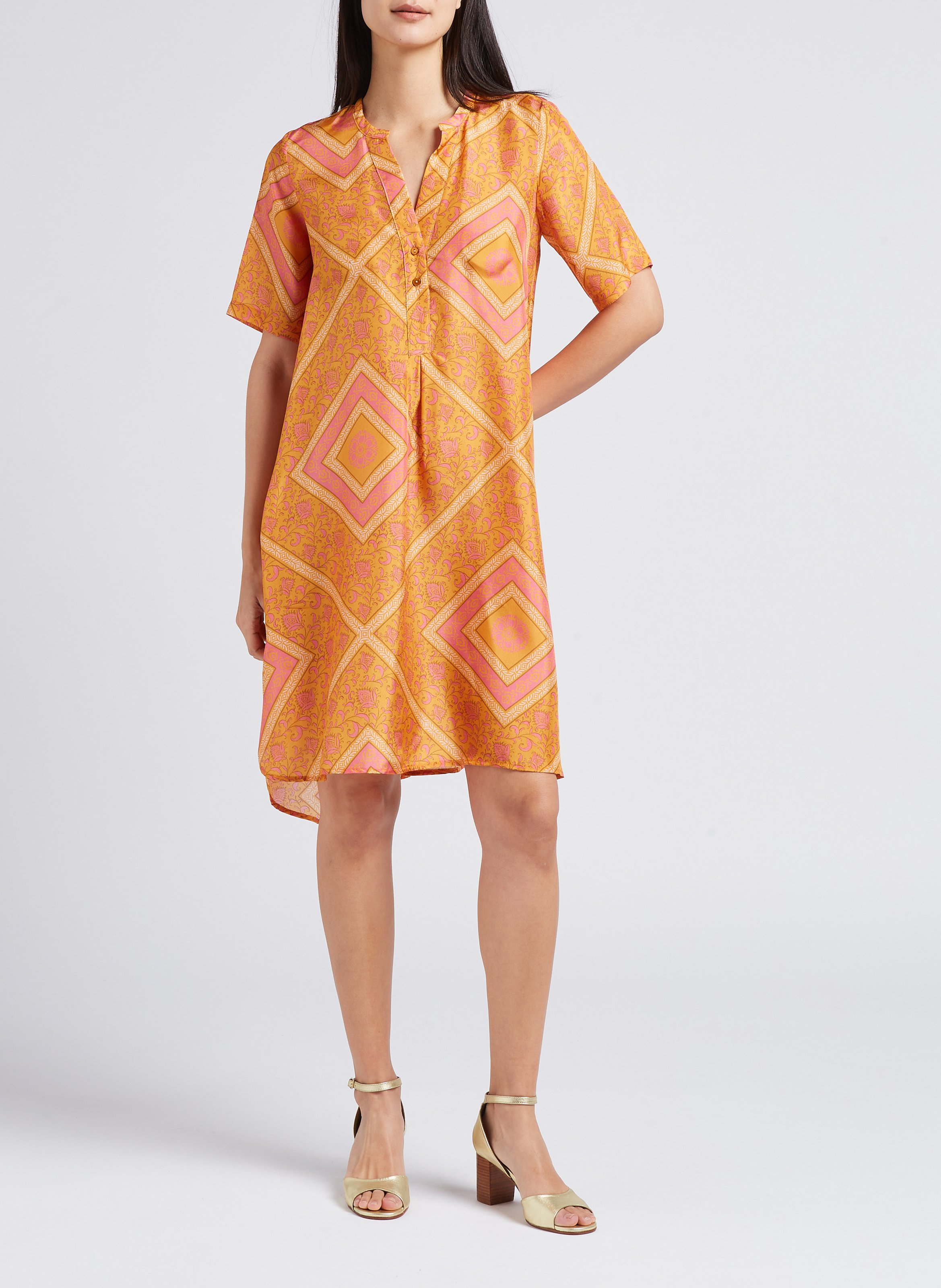 V-neck printed silk midi dress MOMONI Orange