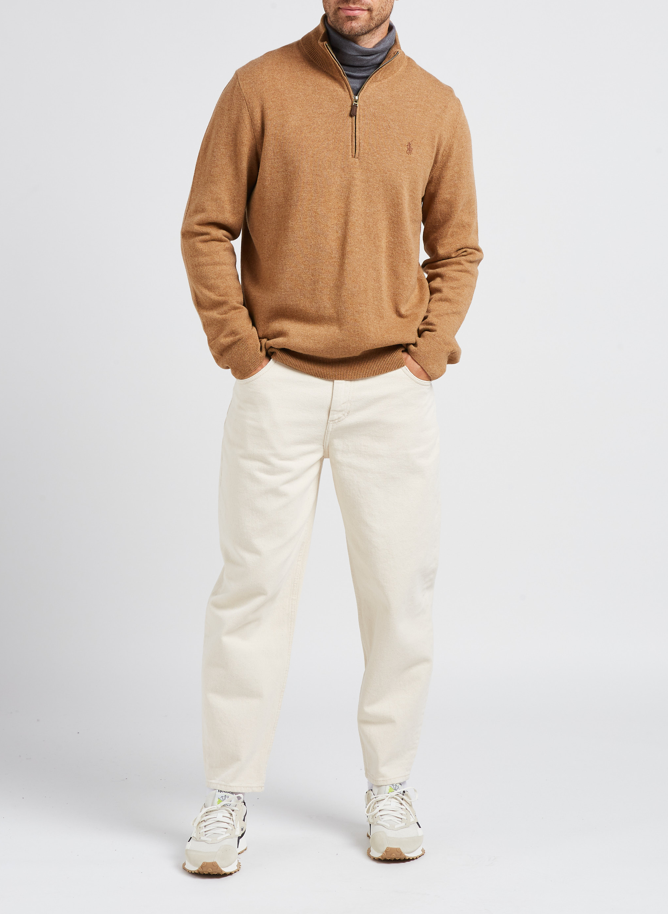 Regular-fit, merinowollen trui met opstaande kraag en borduursel POLO RALPH LAUREN Bruin