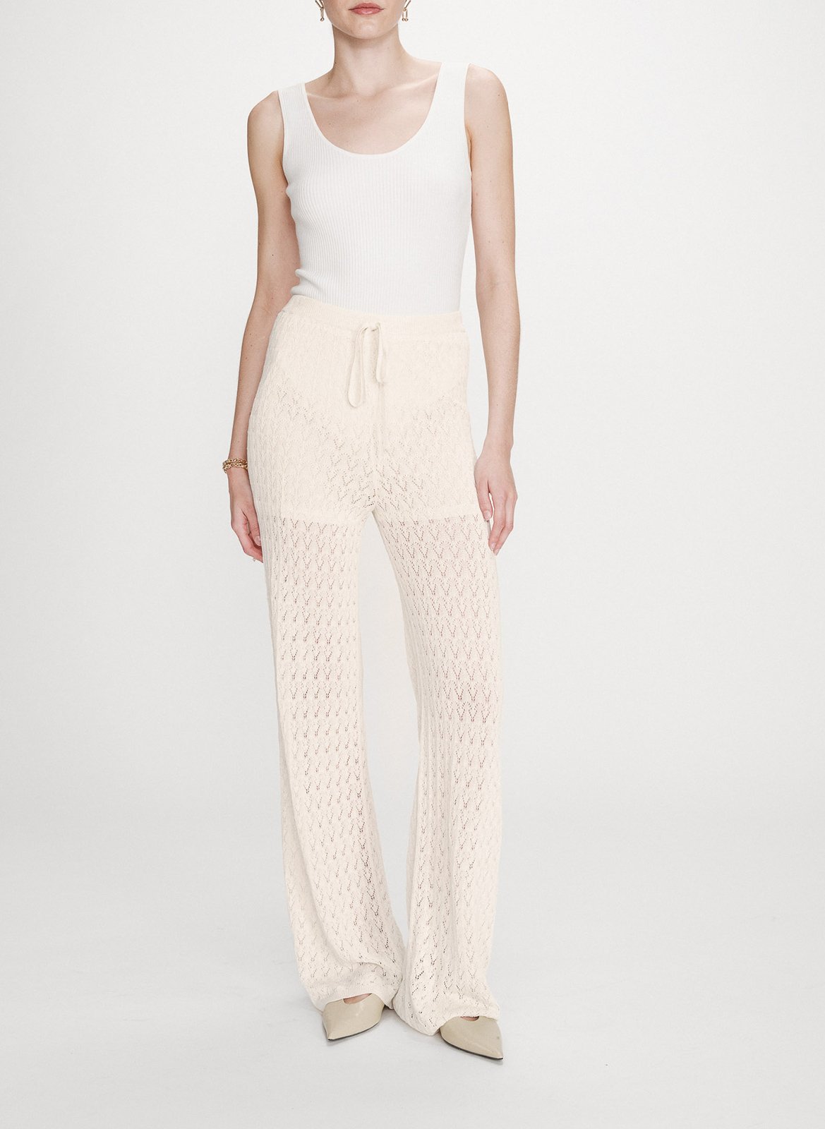 High-waisted crochet long pants GRACE ET MILA White