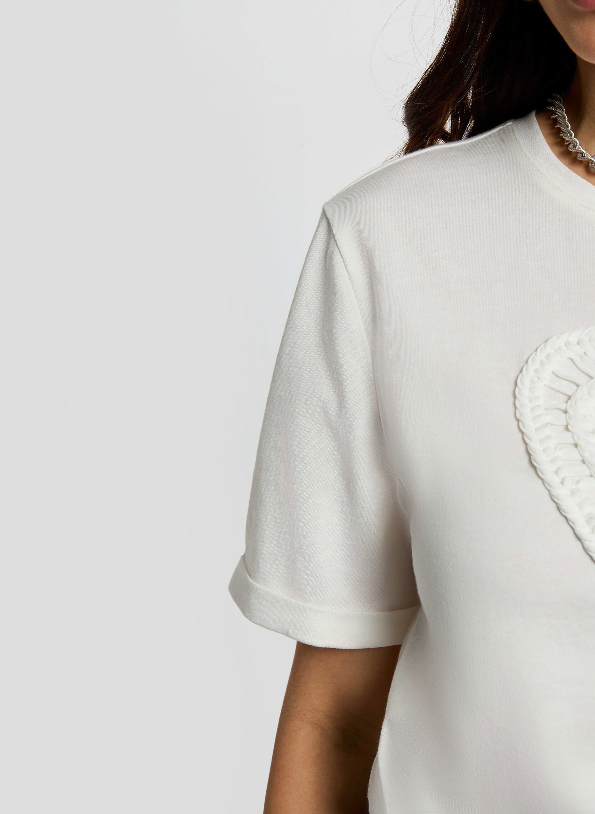 T-shirt met korte mouwen en hartborduursels MORGAN Wit