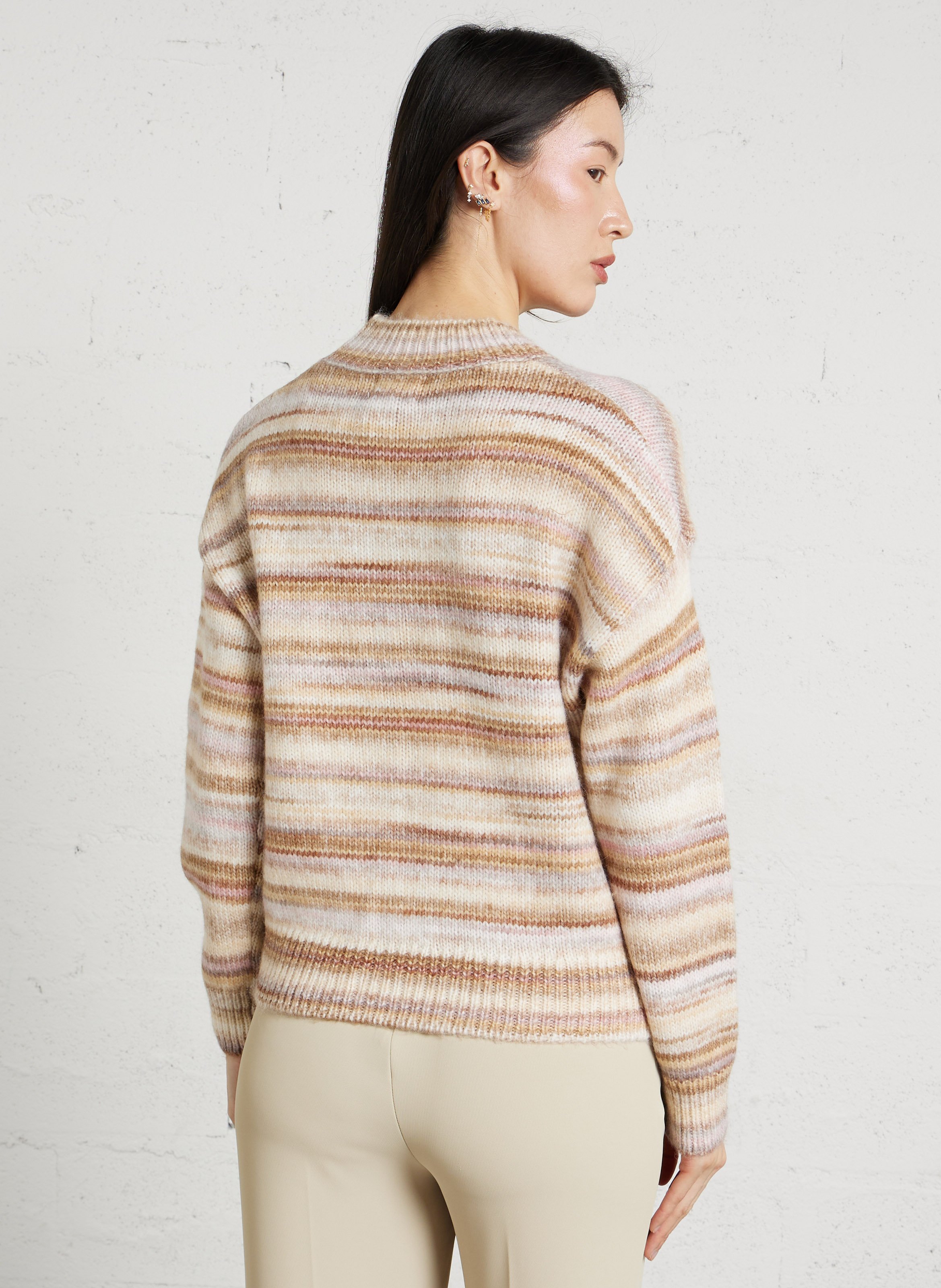 Pull ample col rond à rayures MAISON 123 Beige