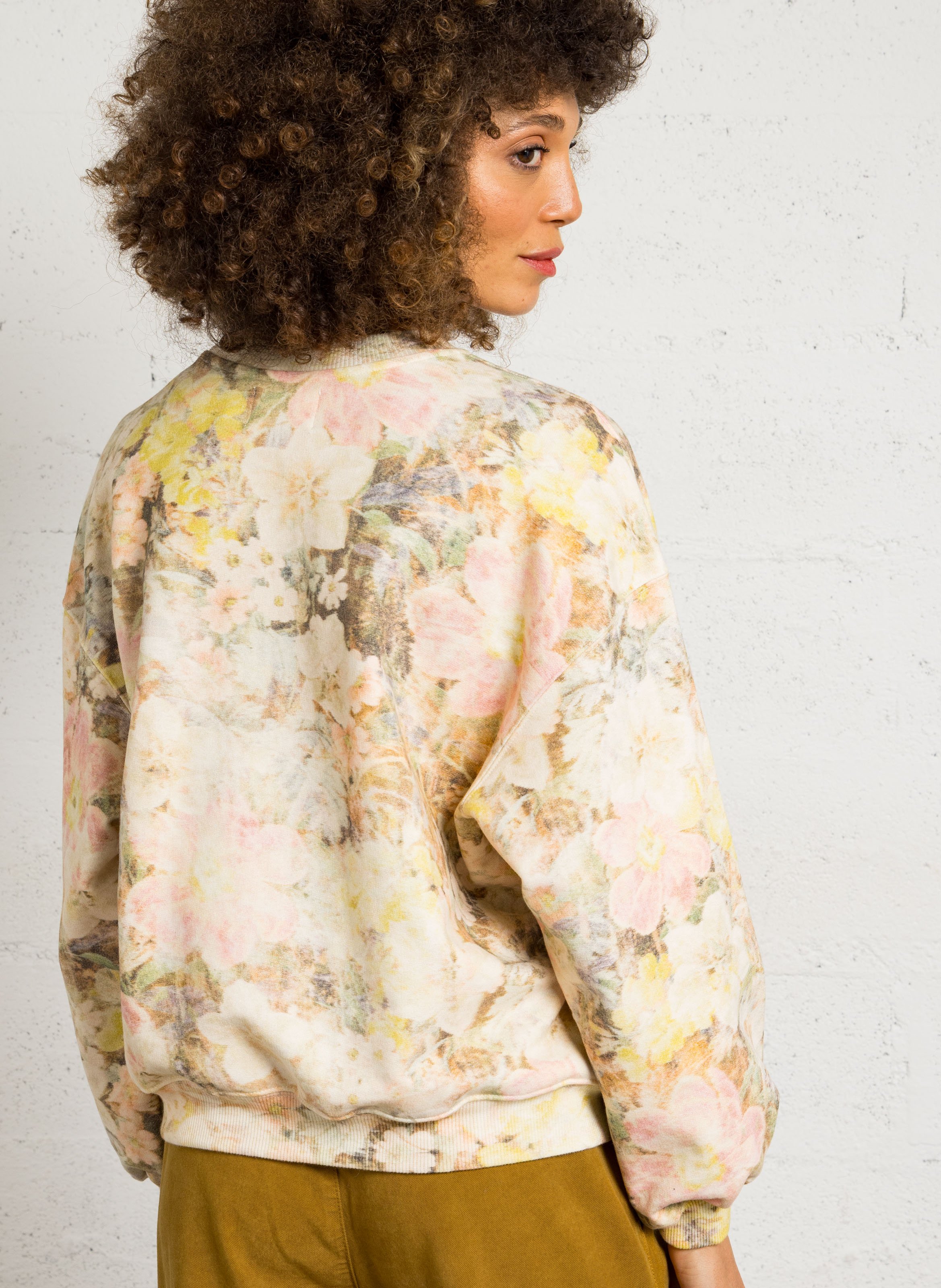 Sweat ample col rond imprimé floral en coton DES PETITS HAUTS Multicolore