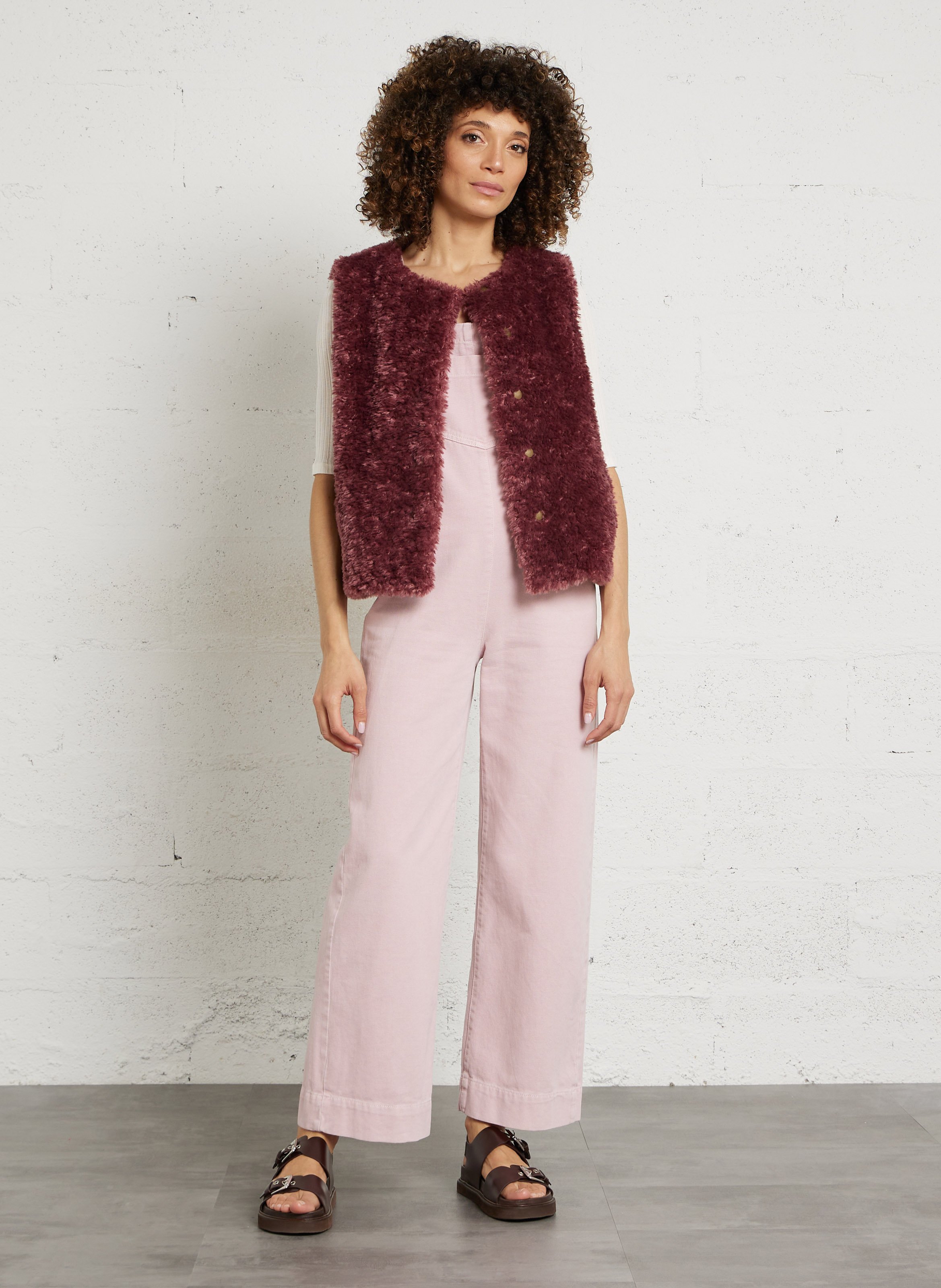 Veste droite col rond en fourrure synthétique MAISON 123 Rose