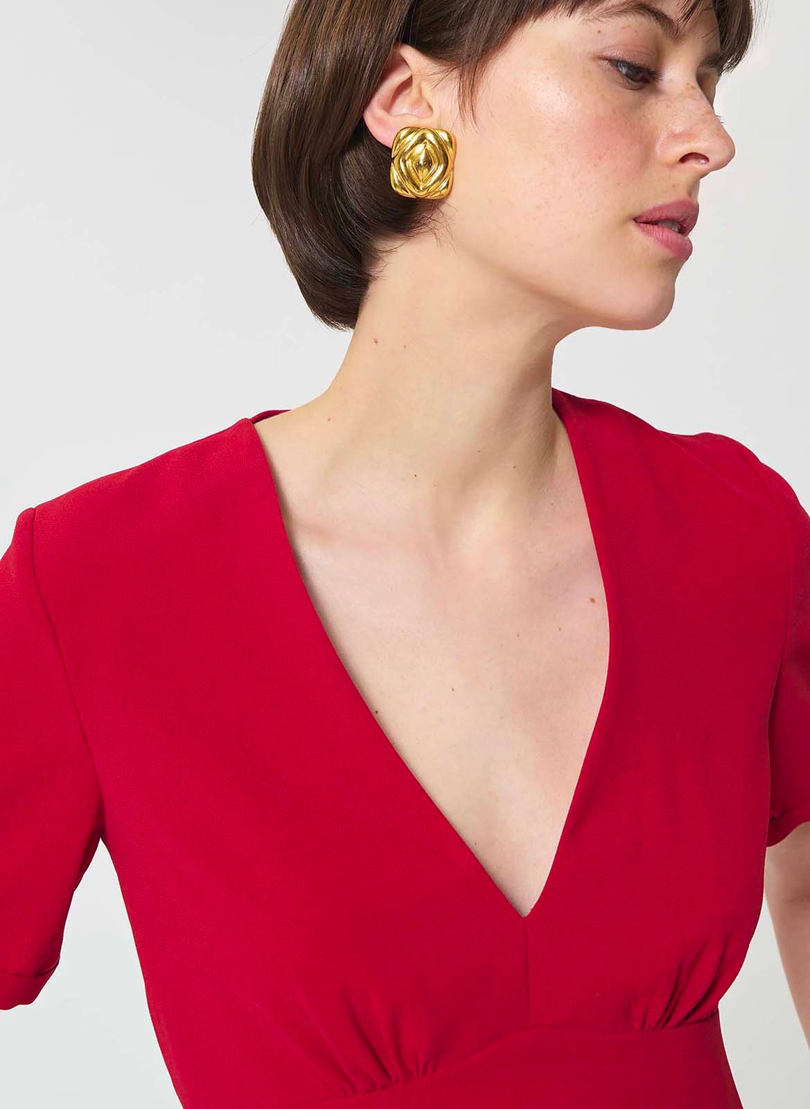 Taillierte Bluse mit V-Ausschnitt aus fließendem Crêpe TARA JARMON Rot