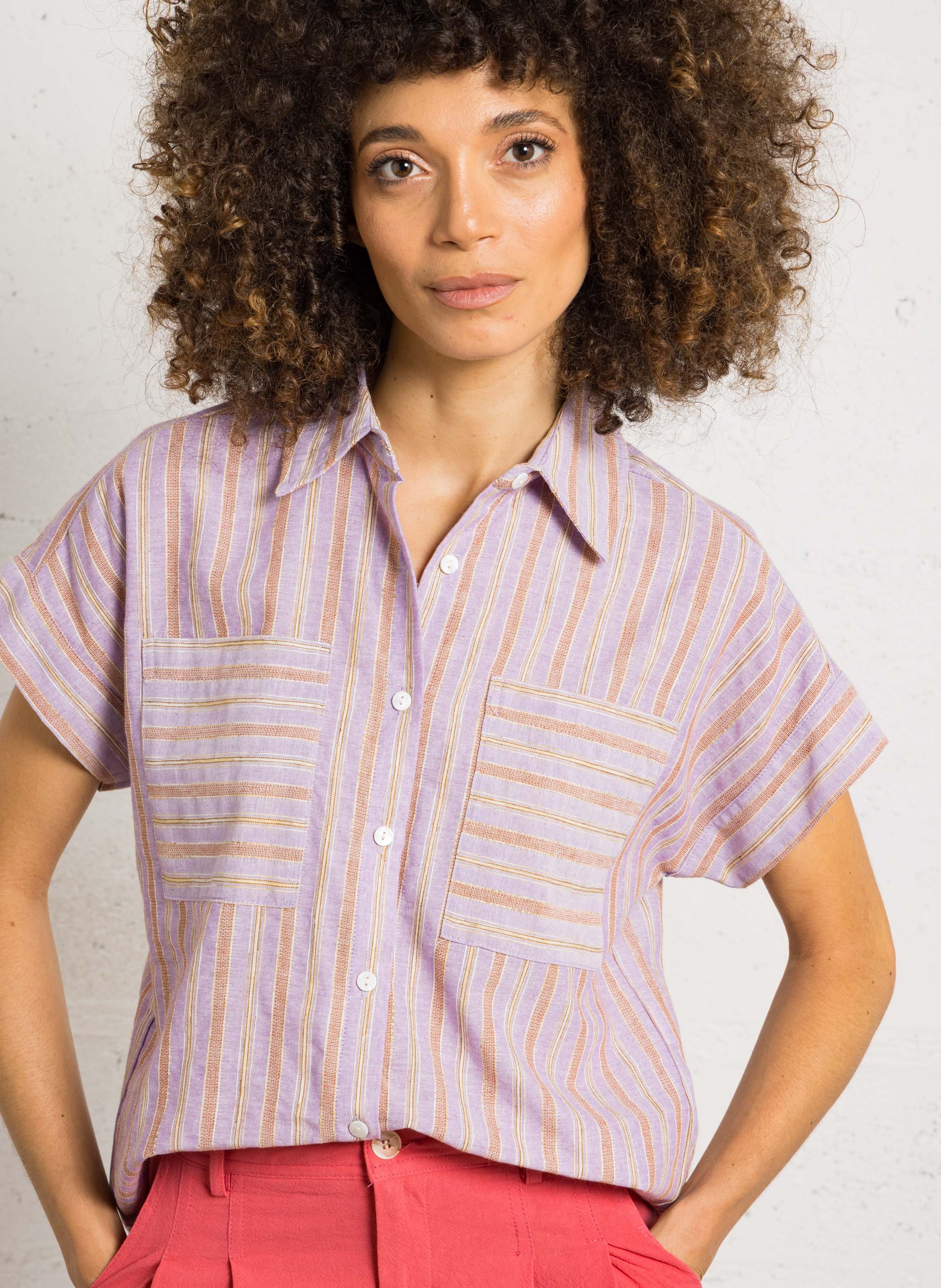 Chemise col classique rayée en coton THE KORNER Violet