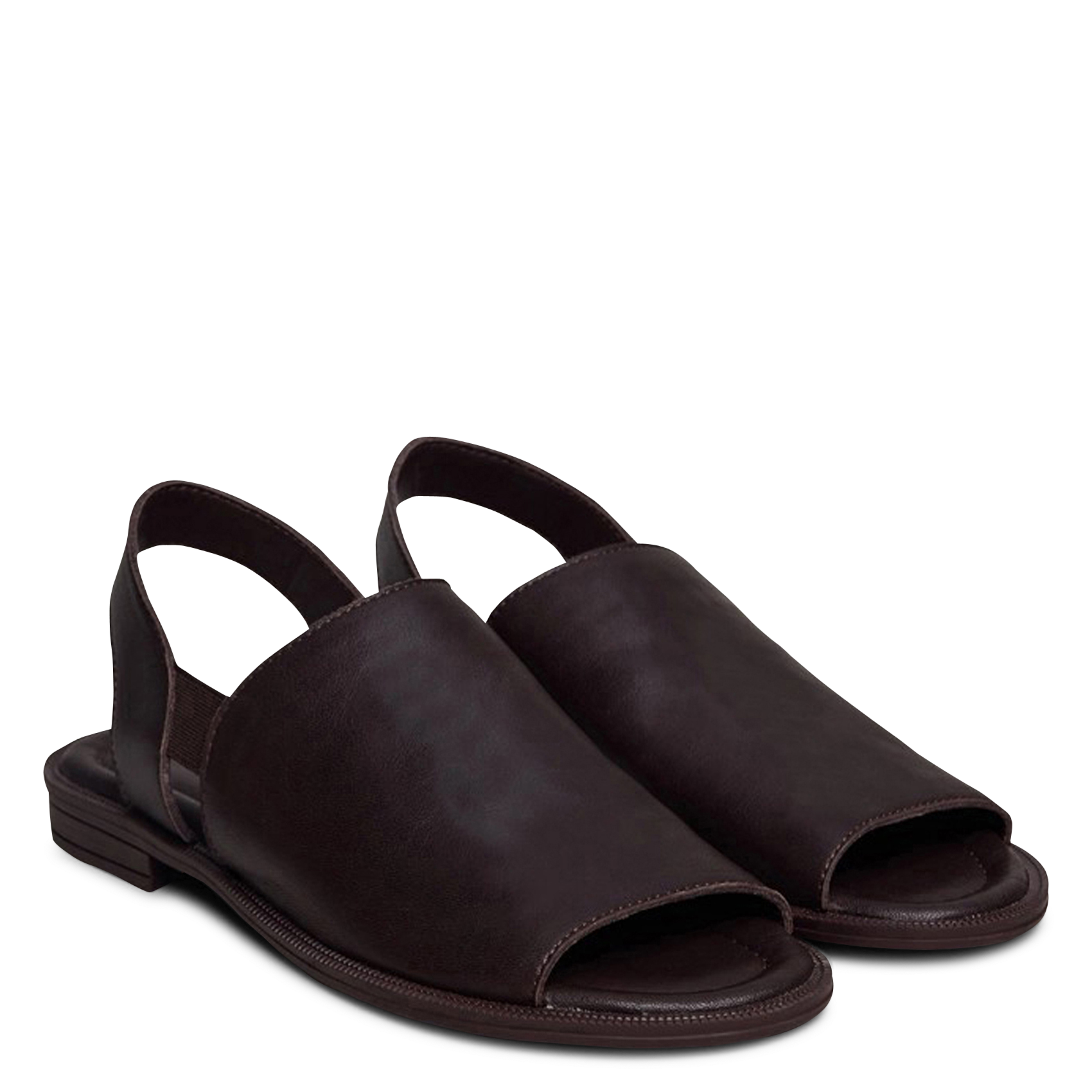 Sandales plates unies en cuir JONAK Marron