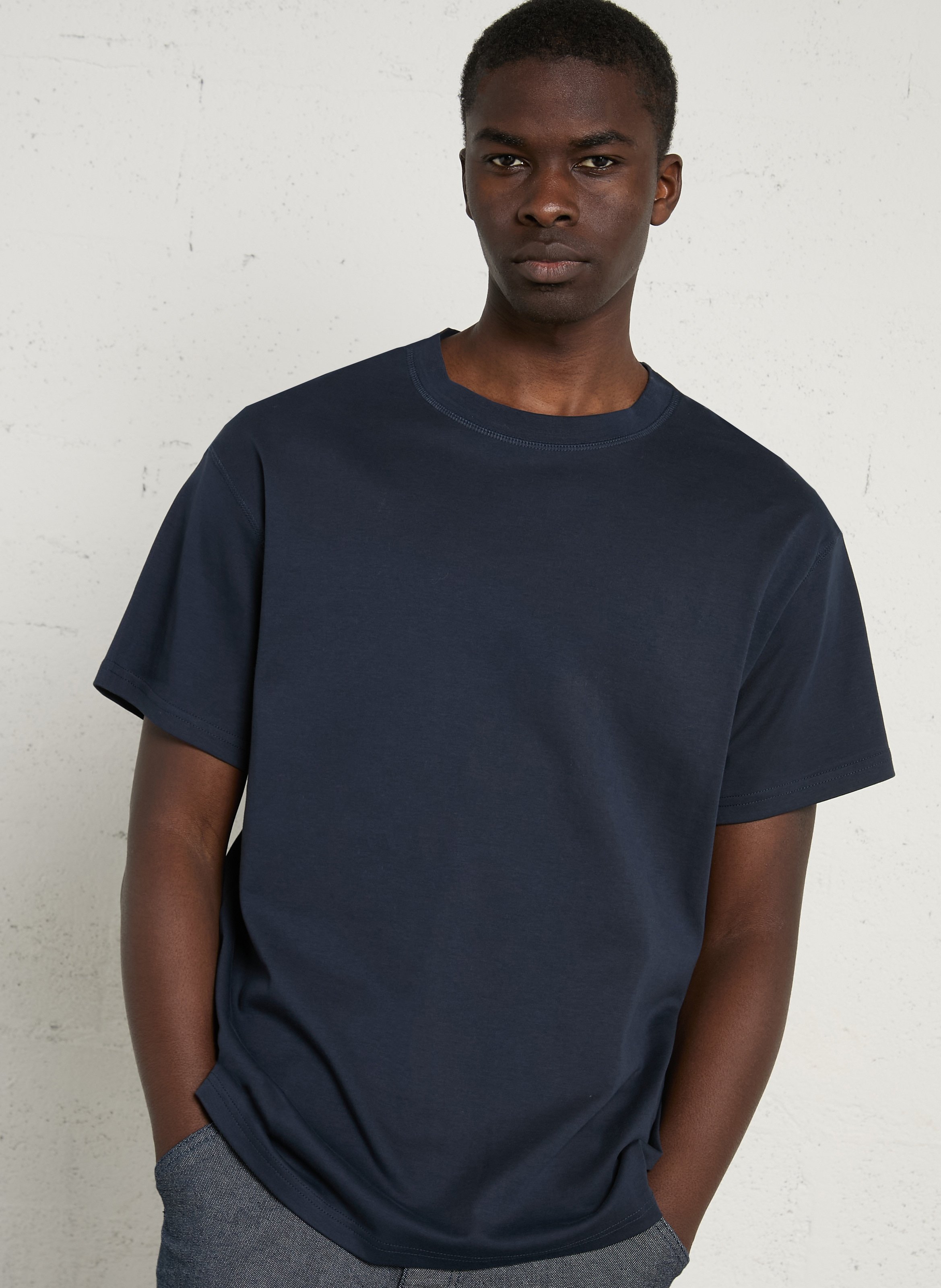Tee-shirt droit col rond en coton SOLID