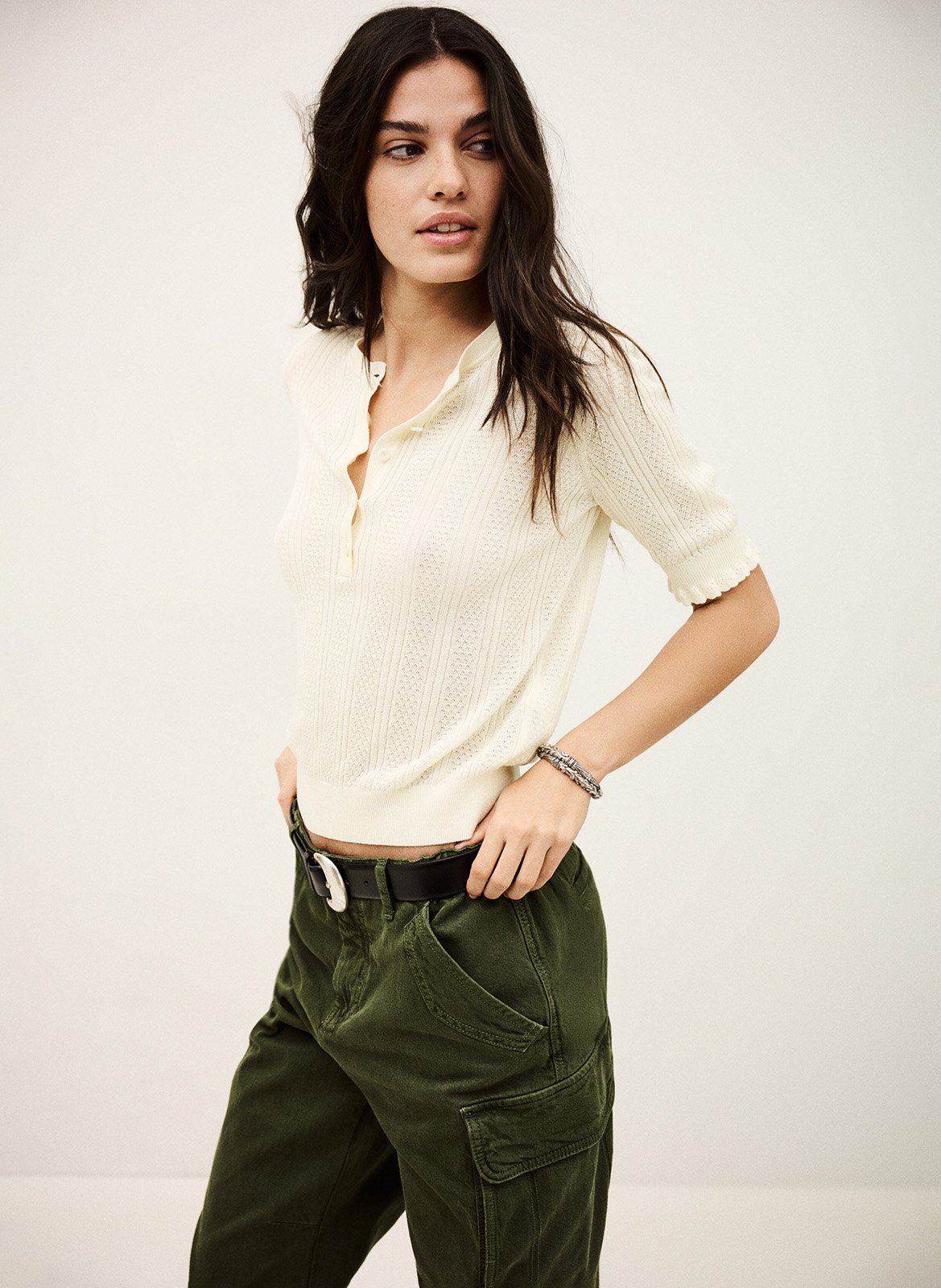 Trui met ronde hals in effen fantasiebreisel BA&SH Beige