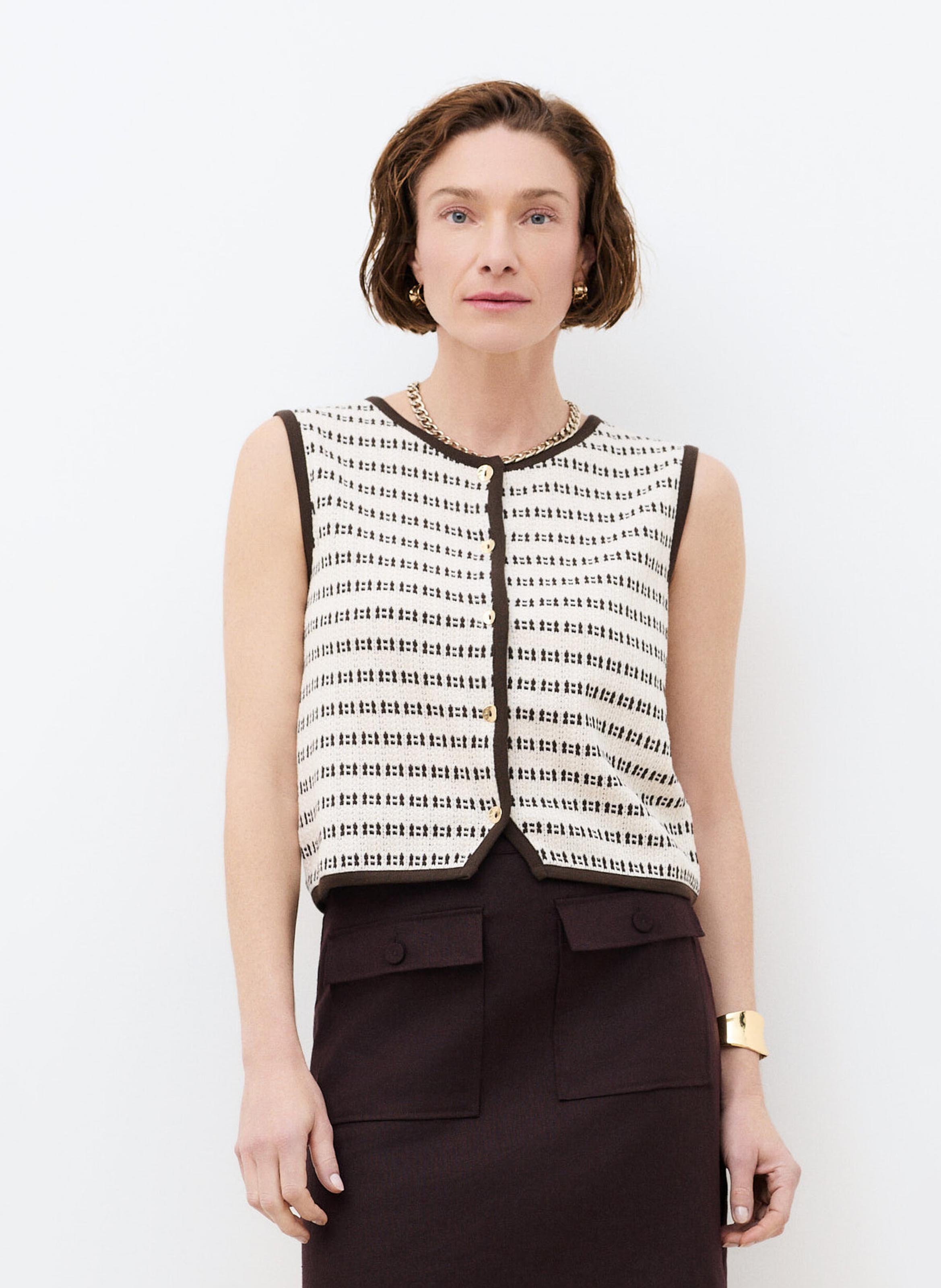 Top col rond en coton mélangé CAROLL Marron