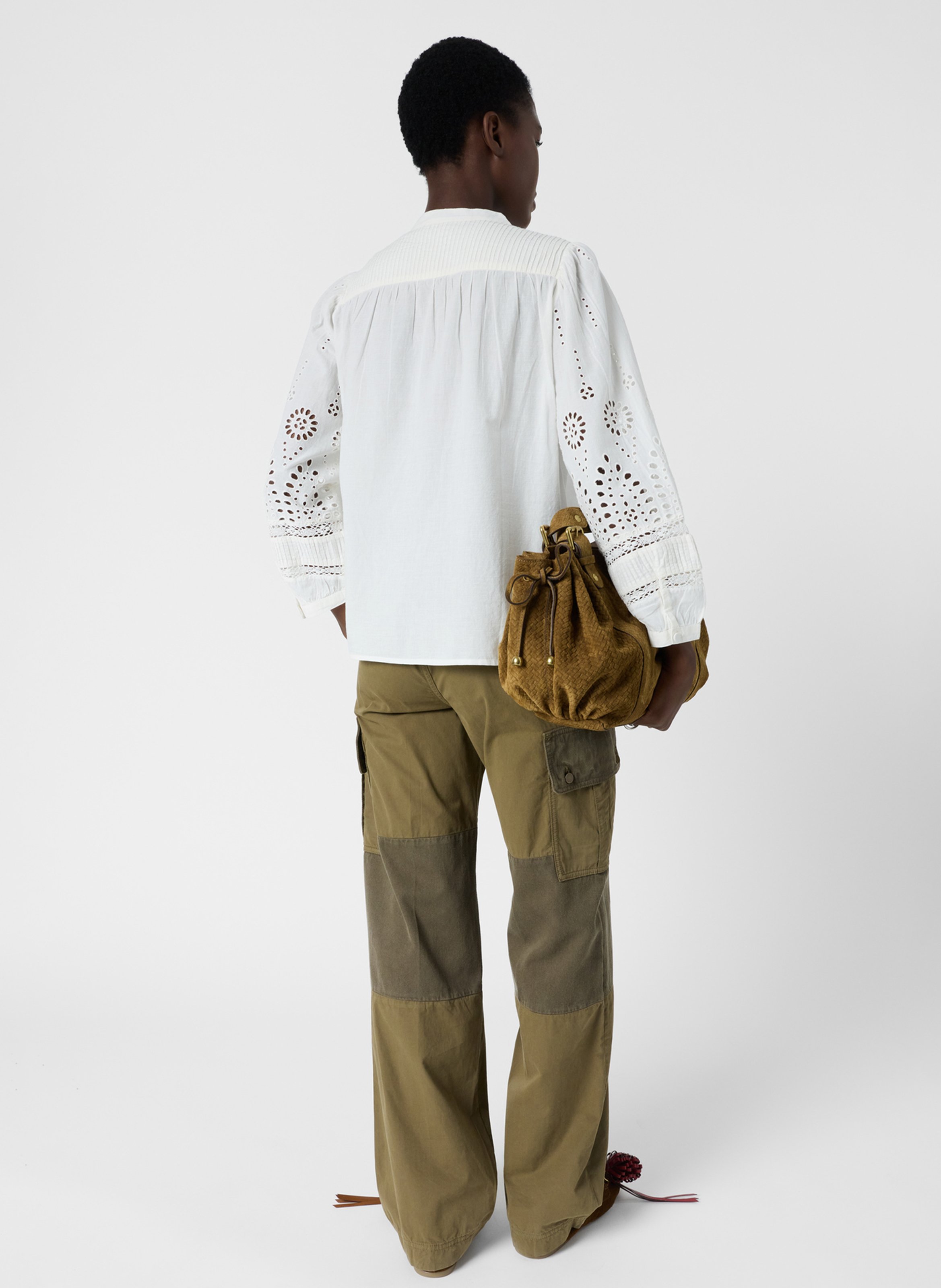 Gerade geschnittene Bluse mit Rundhalsausschnitt aus bestickter Baumwolle GERARD DAREL Beige