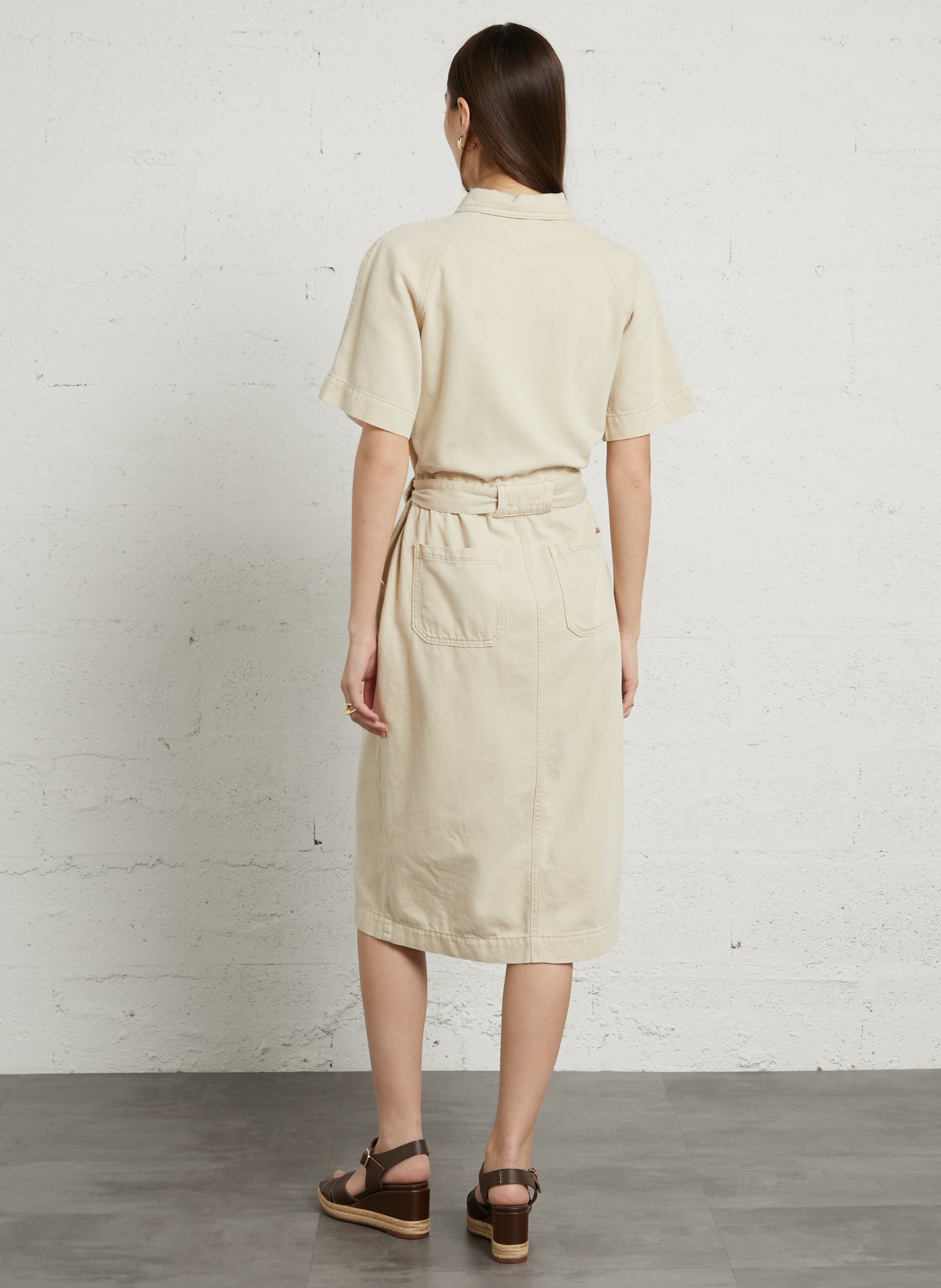 Midi jurk in denim met klassieke kraag. MAISON 123 Wit