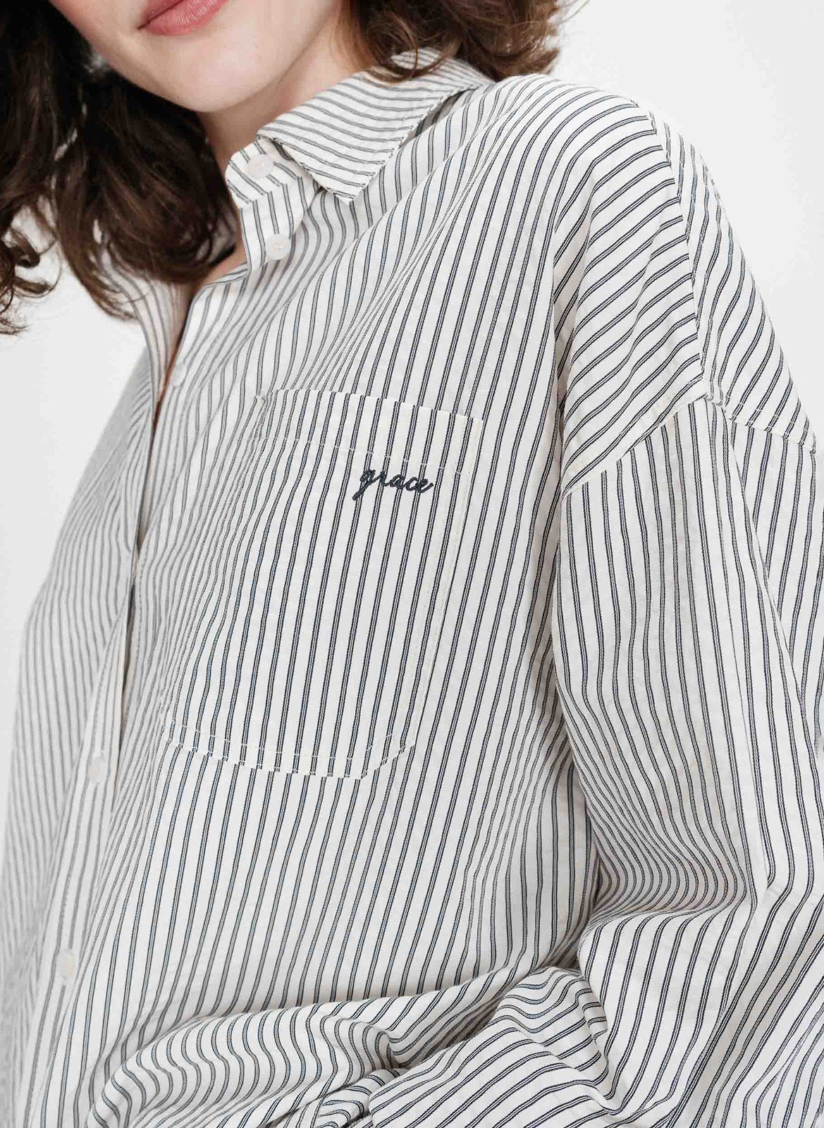 Chemise droite col classique en coton mélangé imprimé Bleu