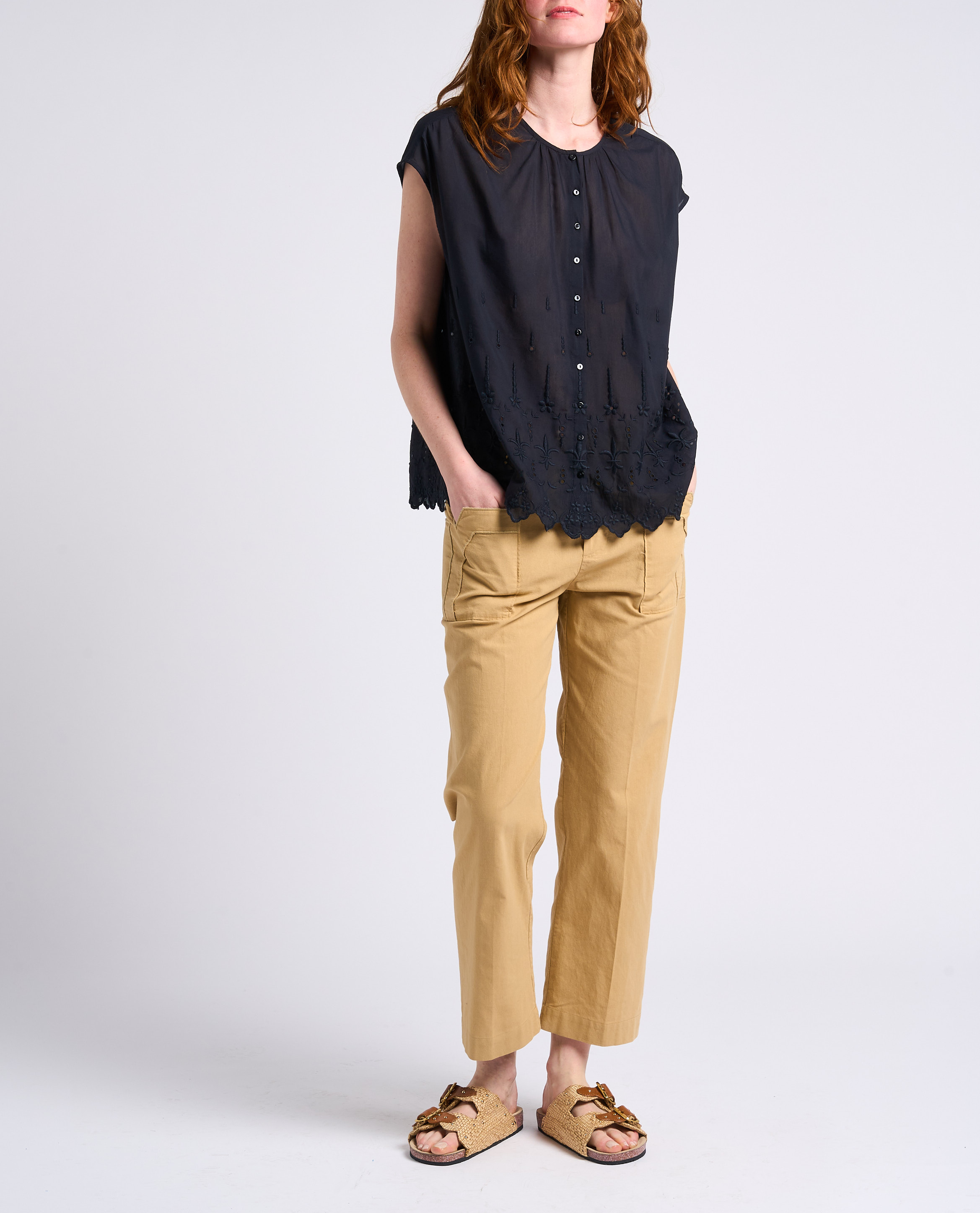 Chemise ample col rond en coton SWILDENS Noir