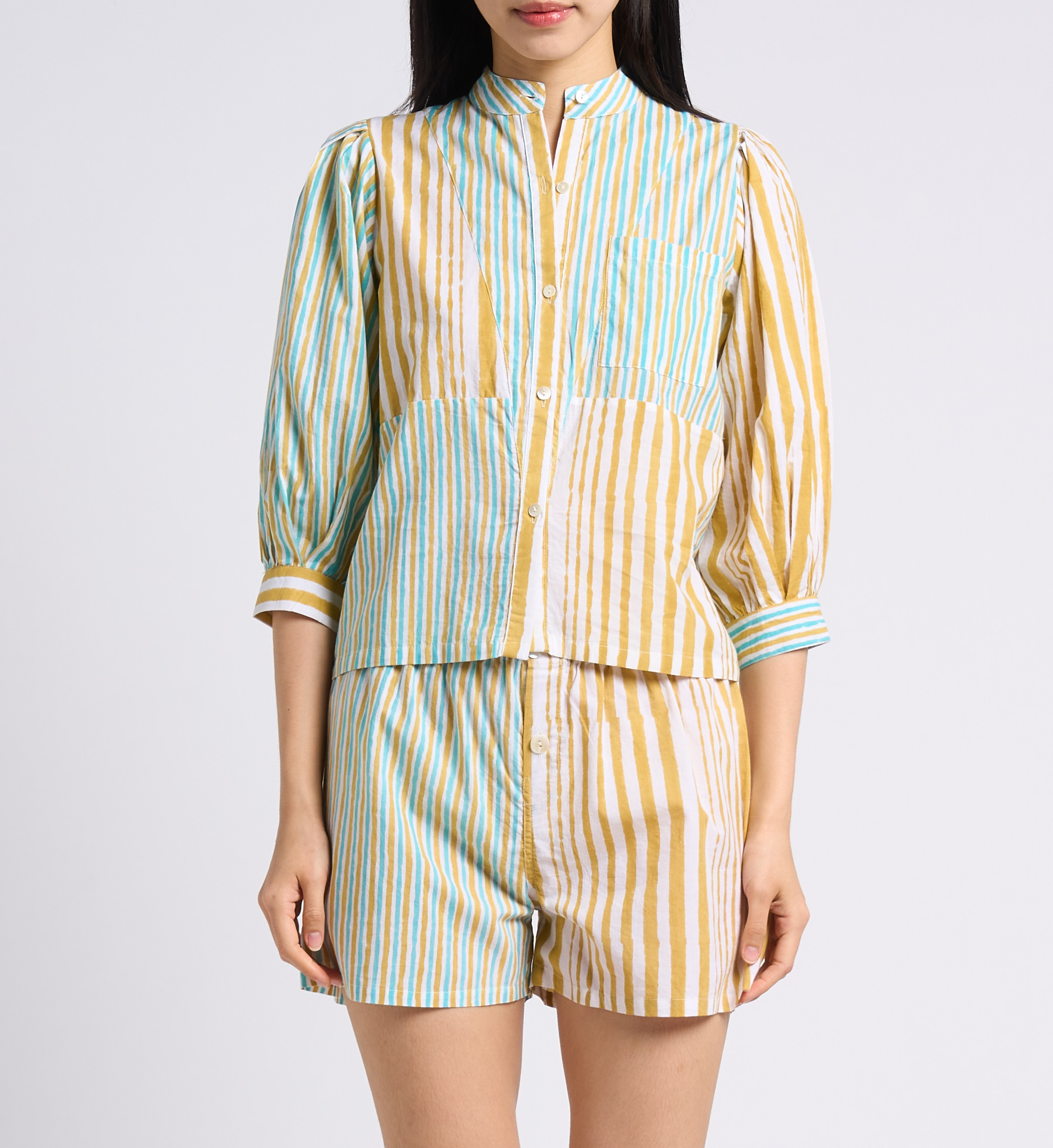 Camisa recta de algodón con cuello mao V DE VINSTER Amarillo