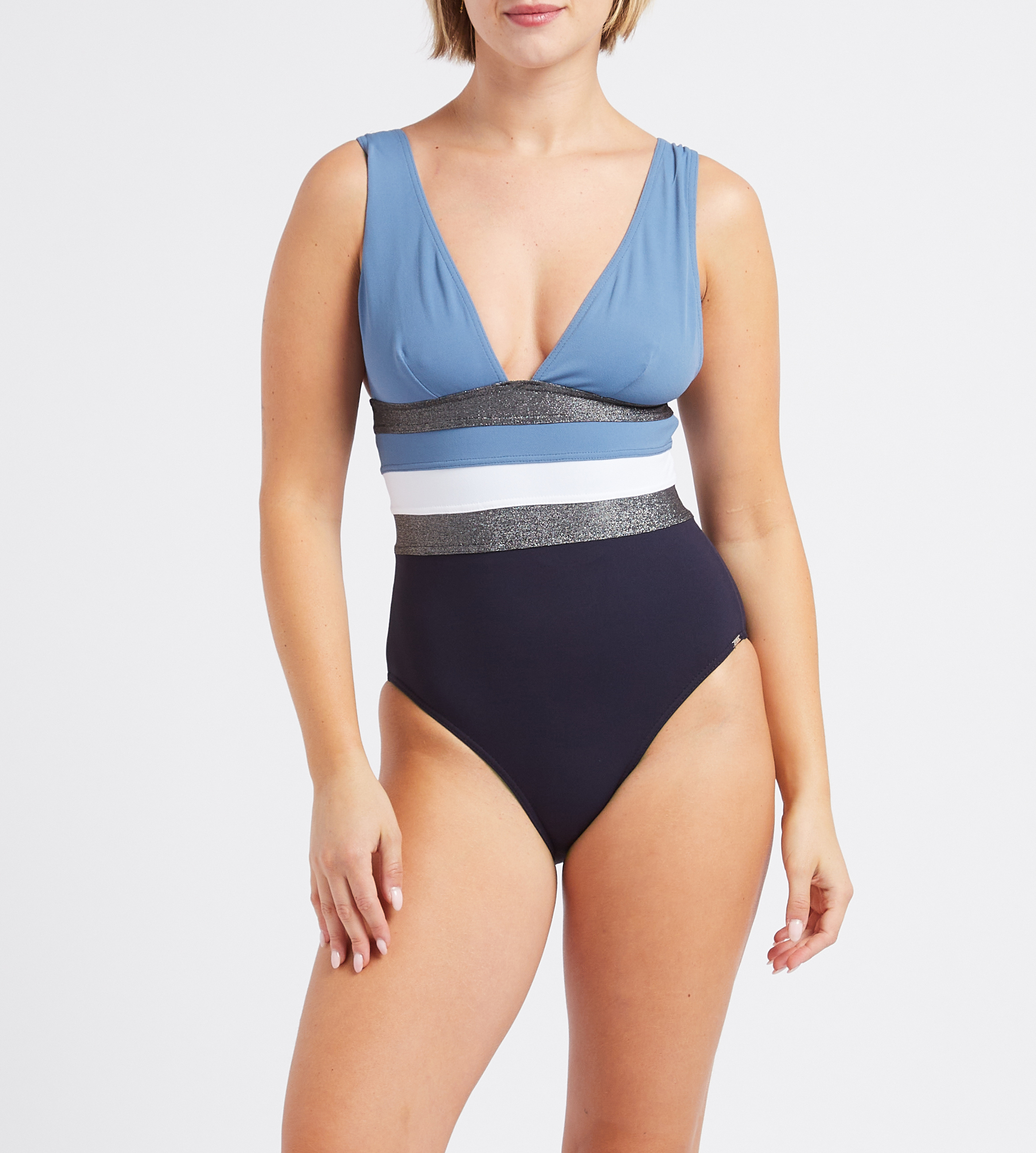 Badeanzug mit dreifarbigem Streifen LIVIA Blau