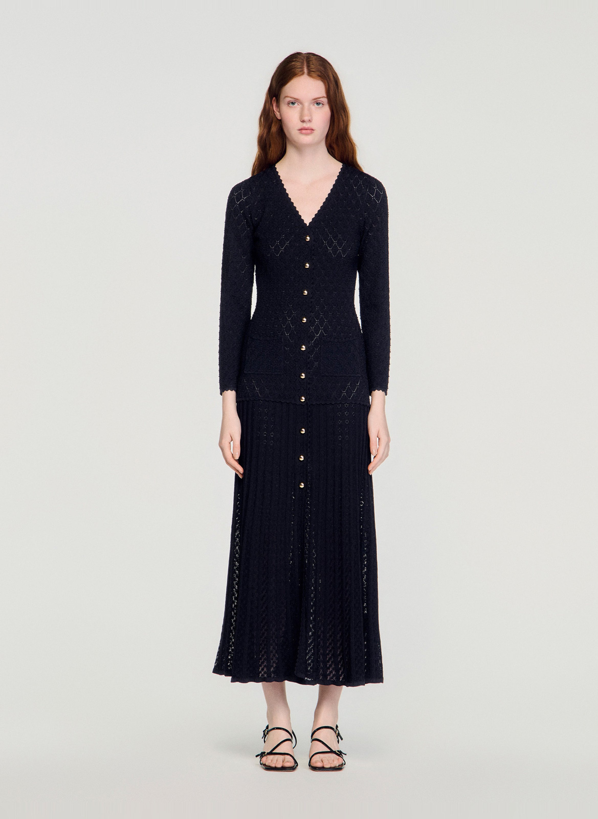 Robe longue col v  SANDRO Noir