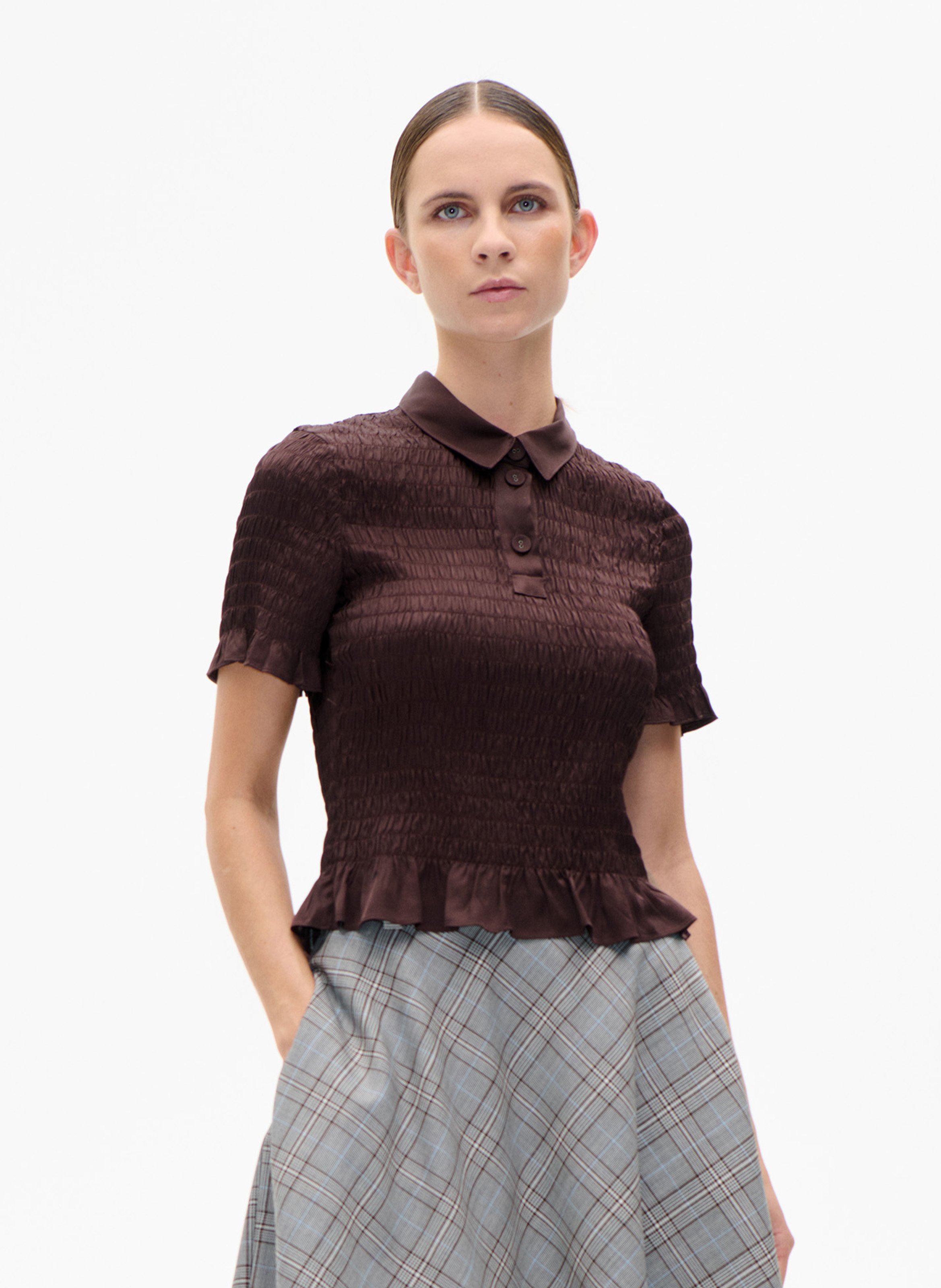 Smocked Top mit Rundhalsausschnitt und Muster BAUM UND PFERDGARTEN