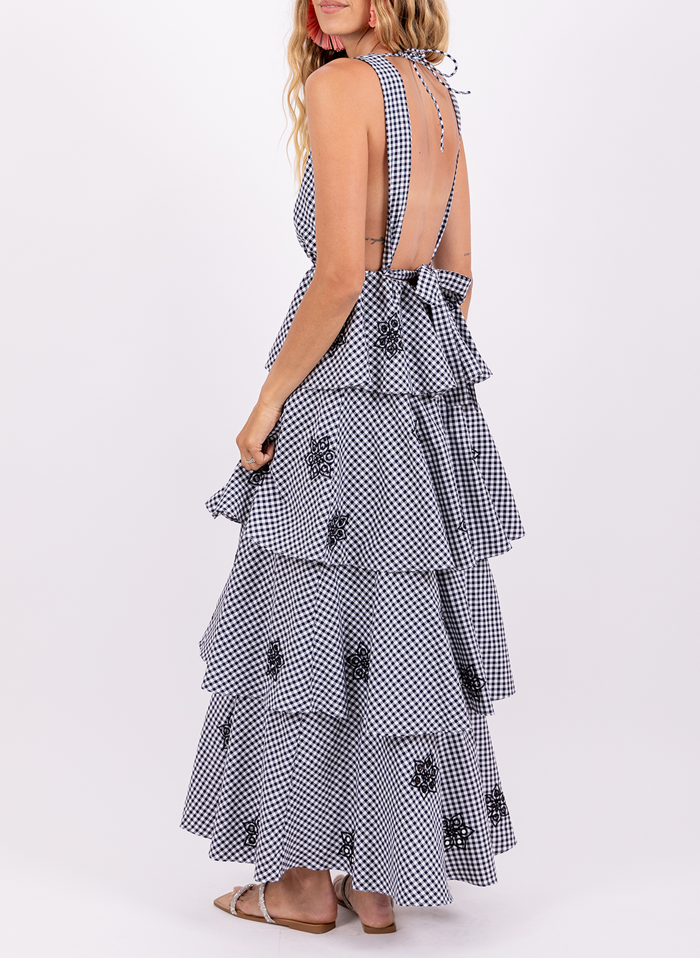Gingham maxi dress with ruffles SUNDRESS Black