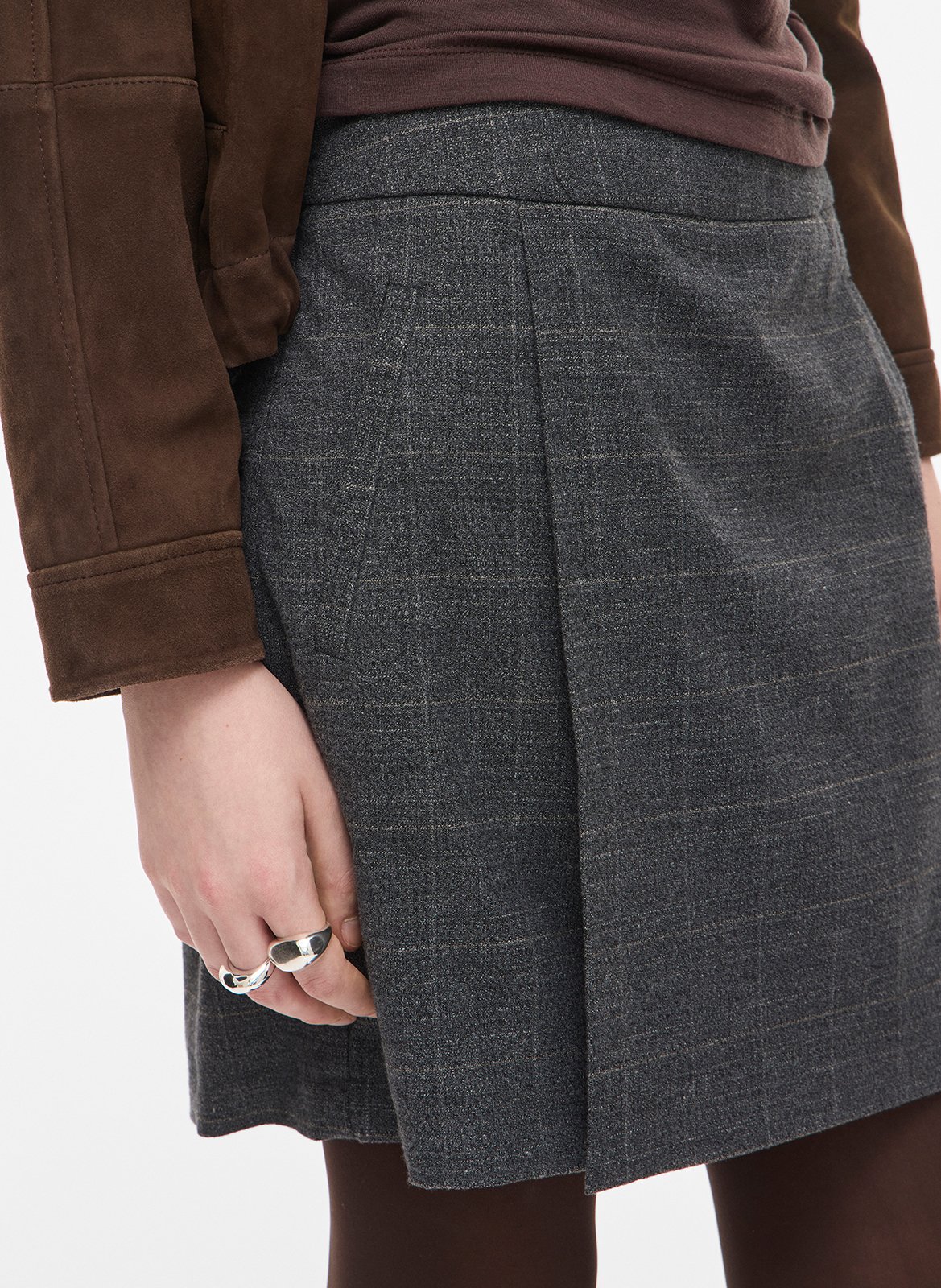 Korte, straight-fit ruitjesrok ROUGE EDIT Grijs