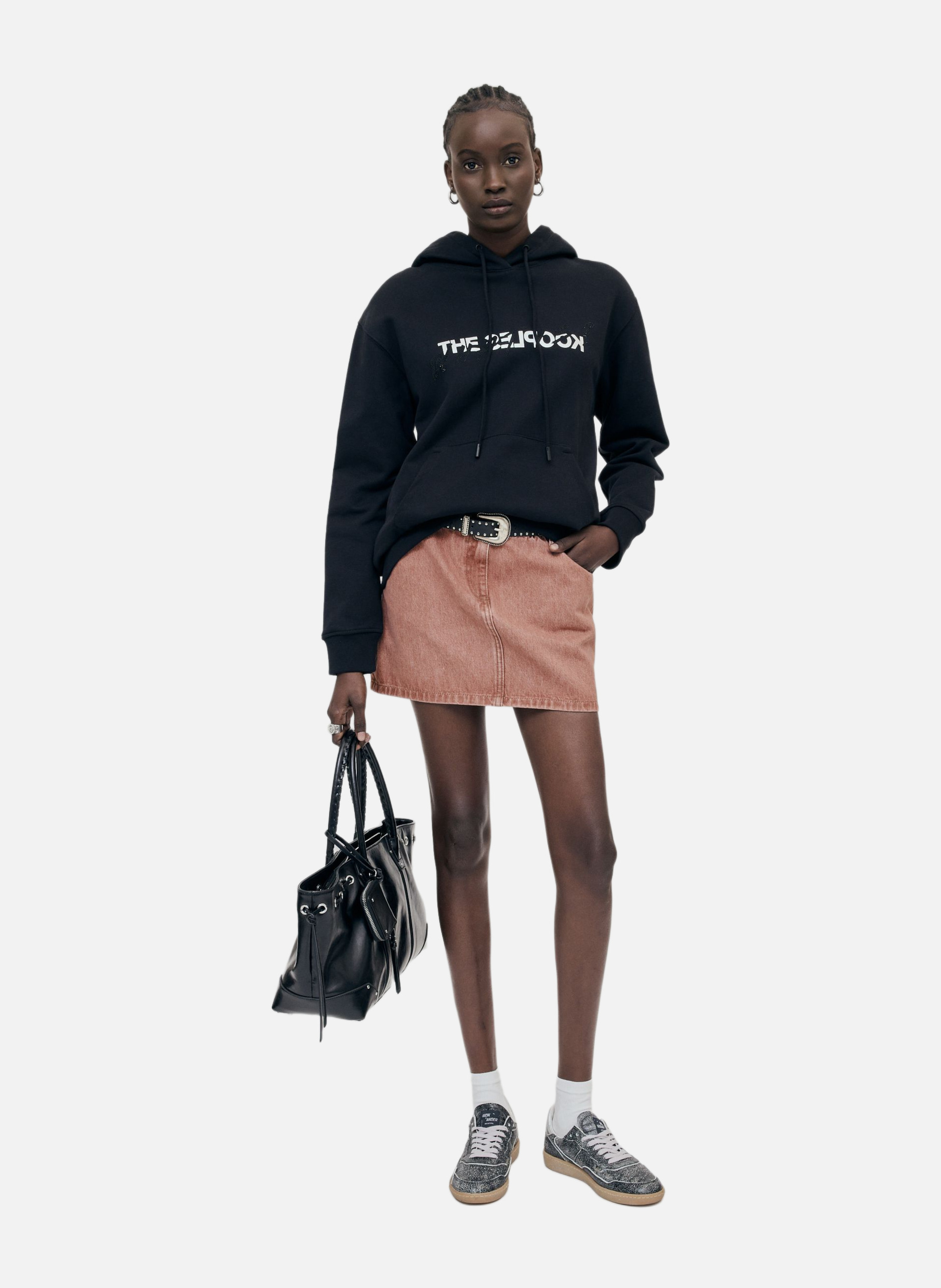 Hooded cotton sweatshirt with rhinestones. THE KOOPLES Black
