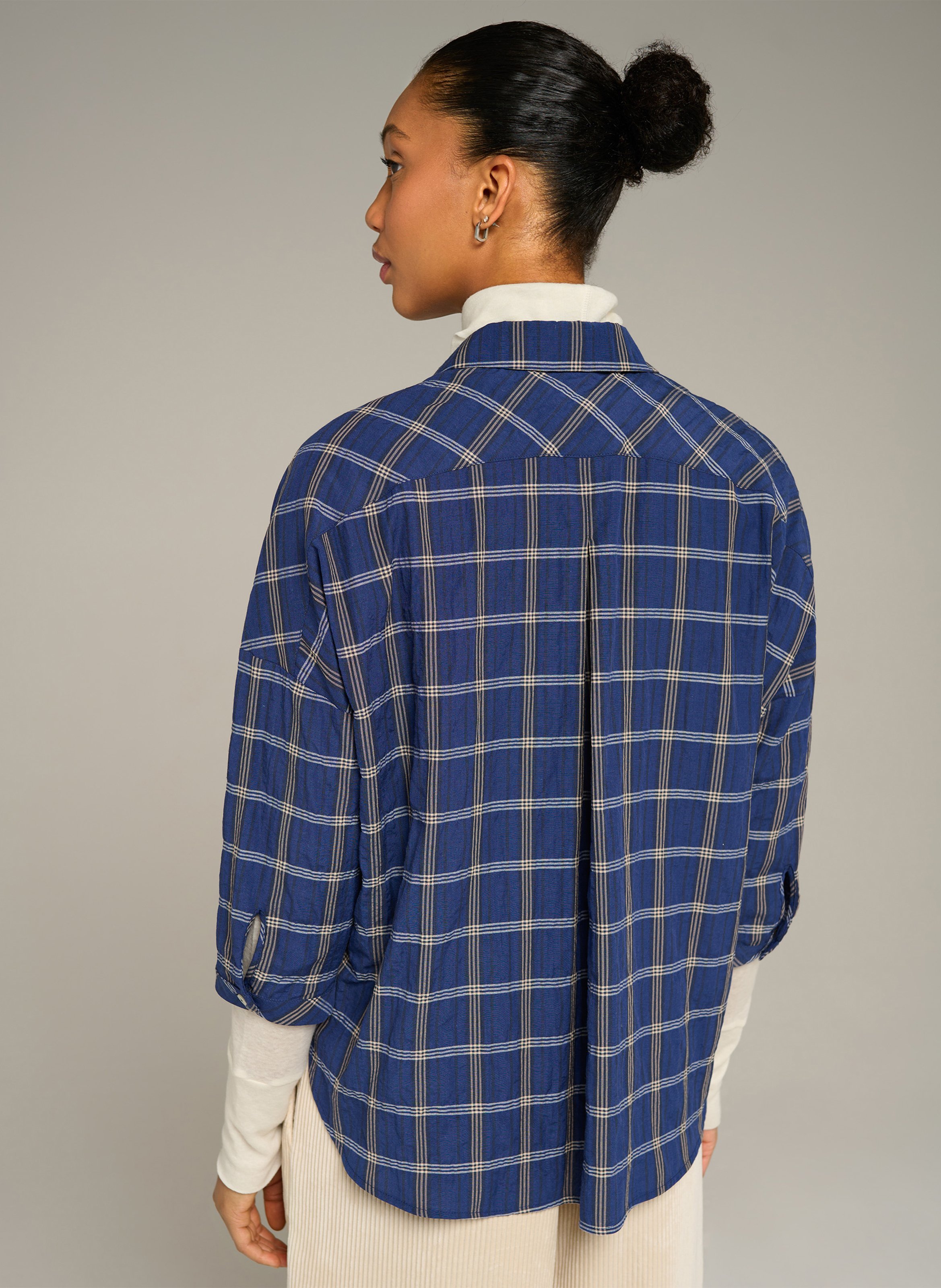 Chemise ample manches 3/4 à carreaux COTELAC ACOTE Bleu