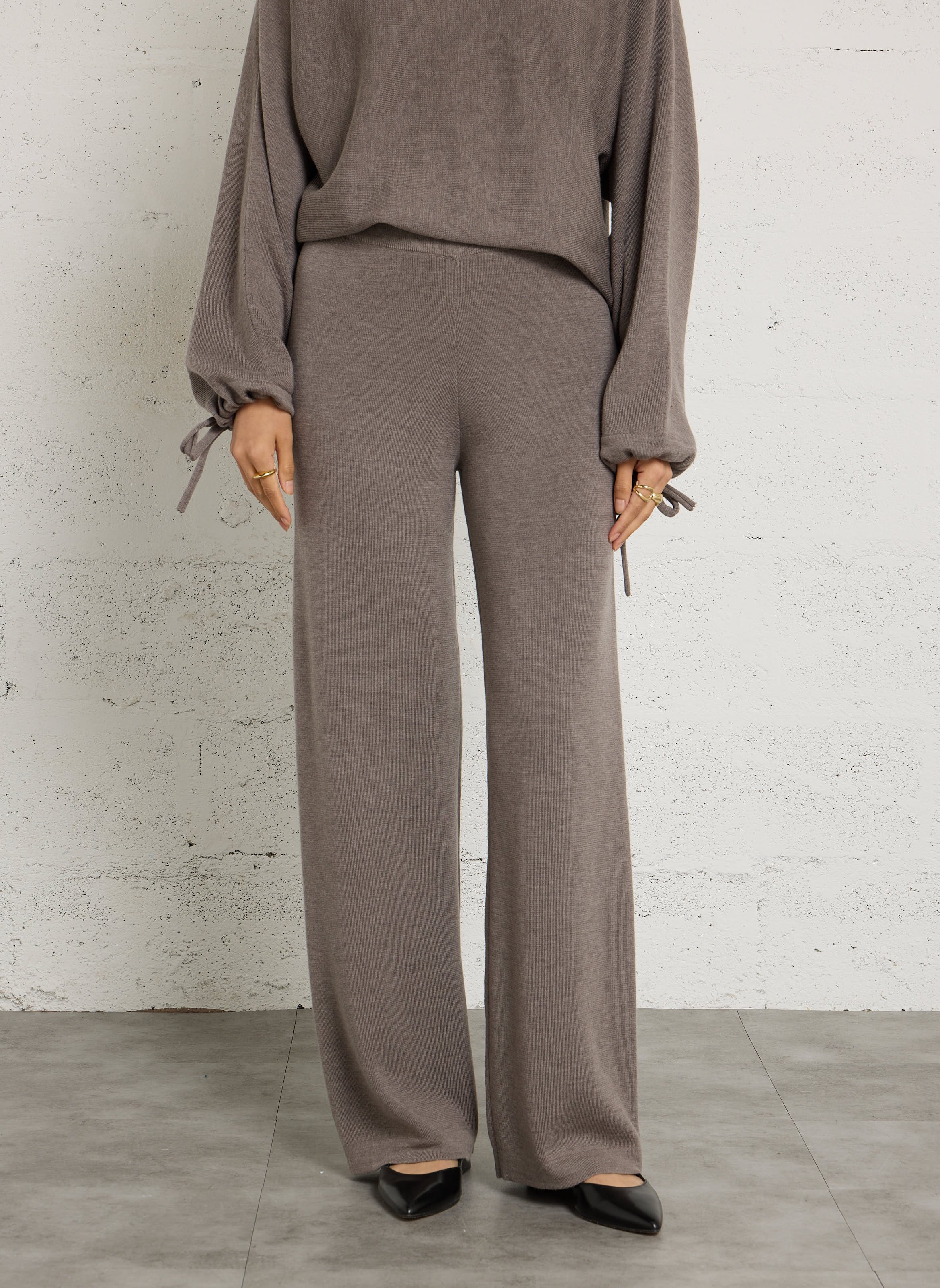 Wijde broek van merinowol MAJESTIC FILATURES Bruin
